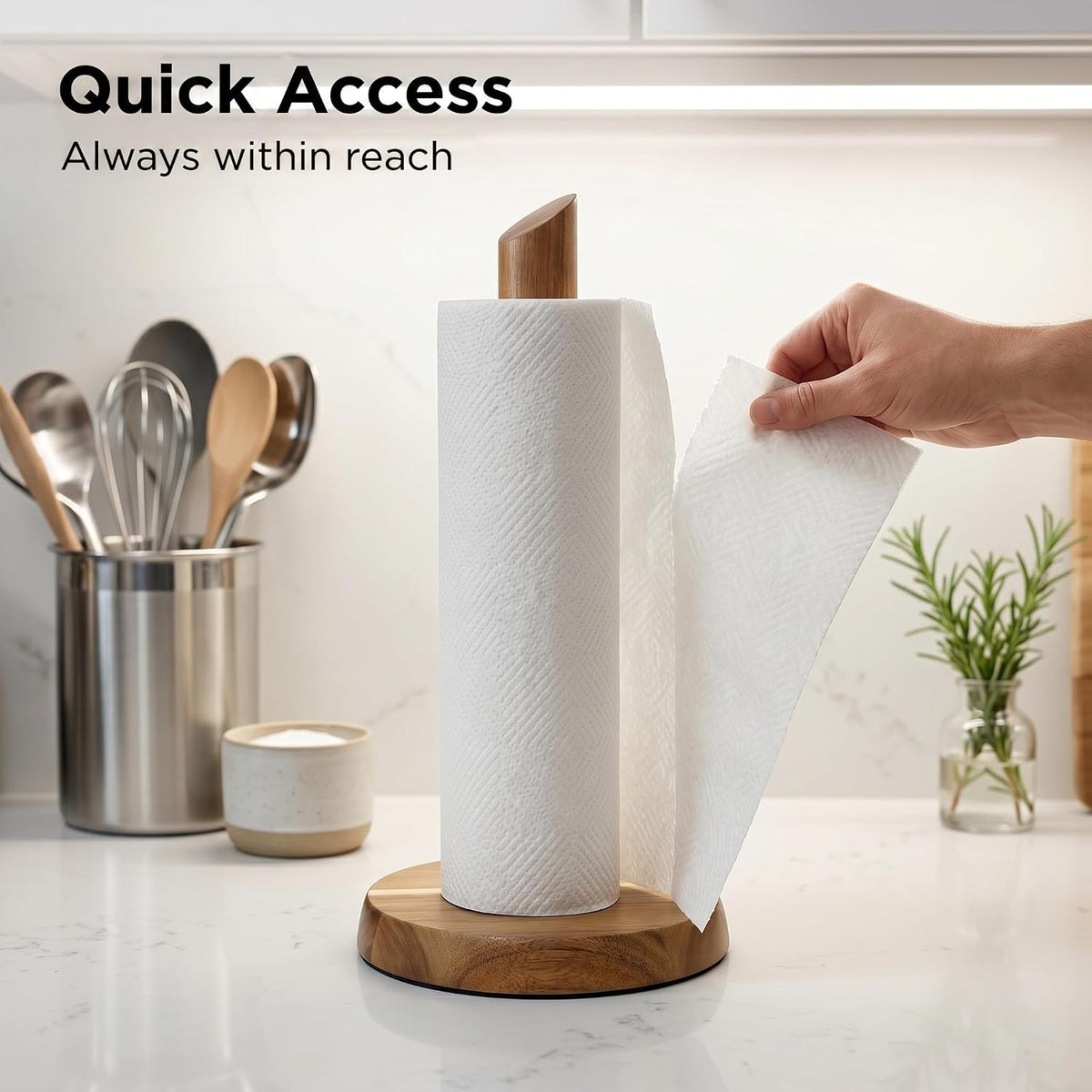 Acacia Wood Paper Towel Holder with Weighted Base | Fits Standard & Mega Rolls