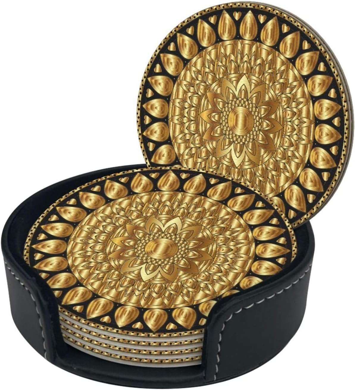Holder Stand / Pu Leather Absorbent Coasters / Set of 6