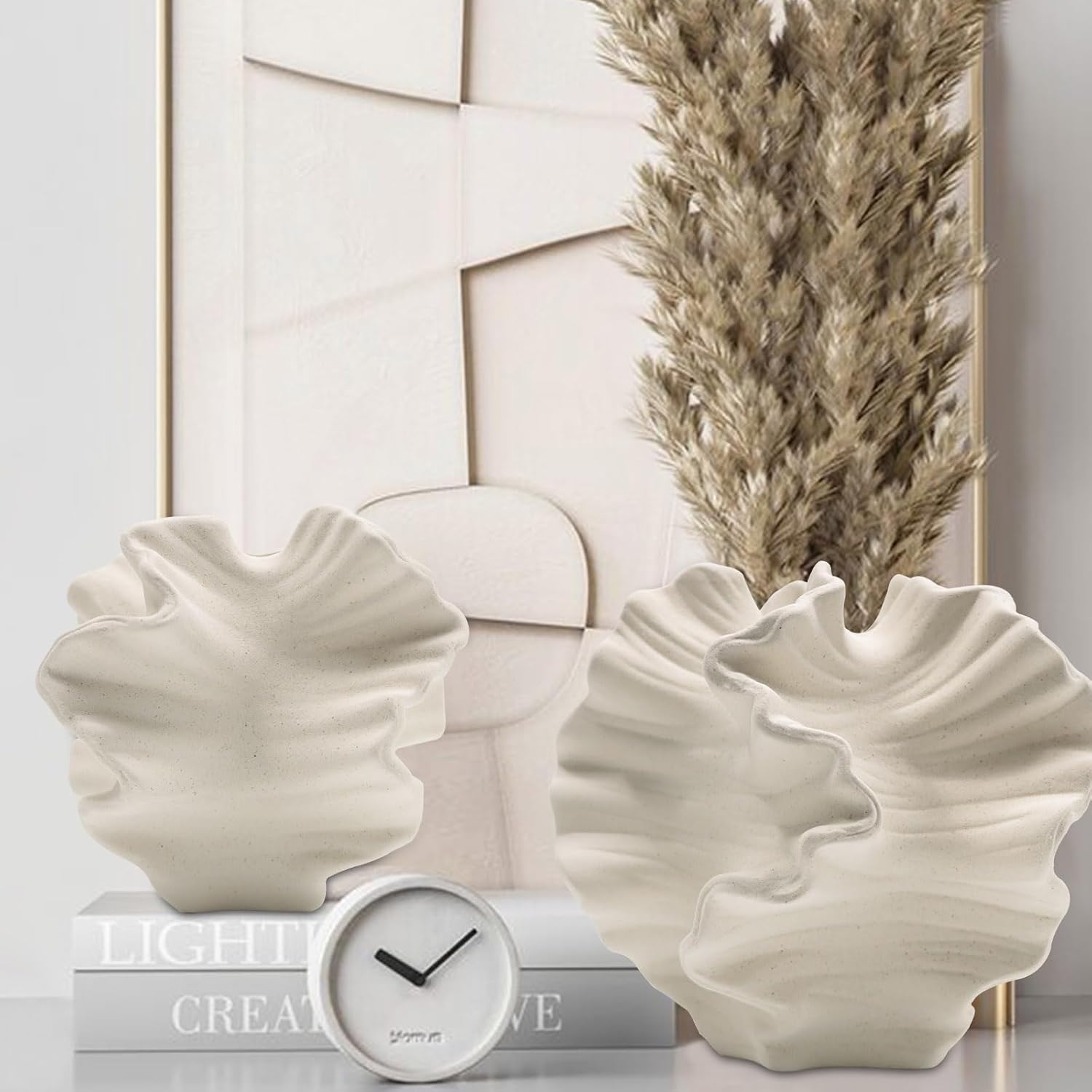 Ceramic Vase / Flower Shape White / Set of 2