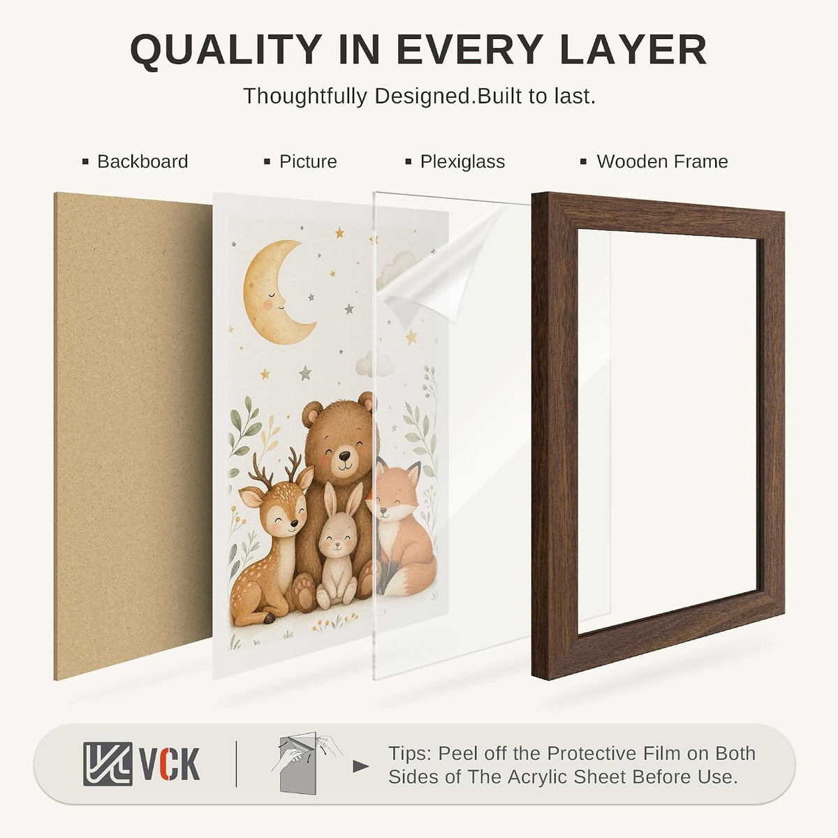 VCK 24x36 Poster Frame Set of 3, Brown Woodgrain, Wall Hanging | Wide Border, Exclusive Woodgrain, Shatterproof