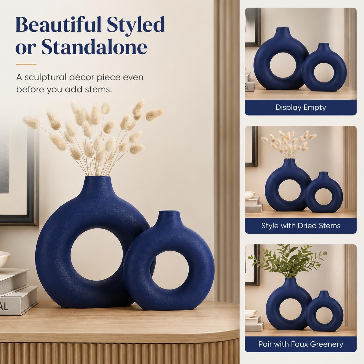 Navy Ceramics Vase / Blue / Set of 2