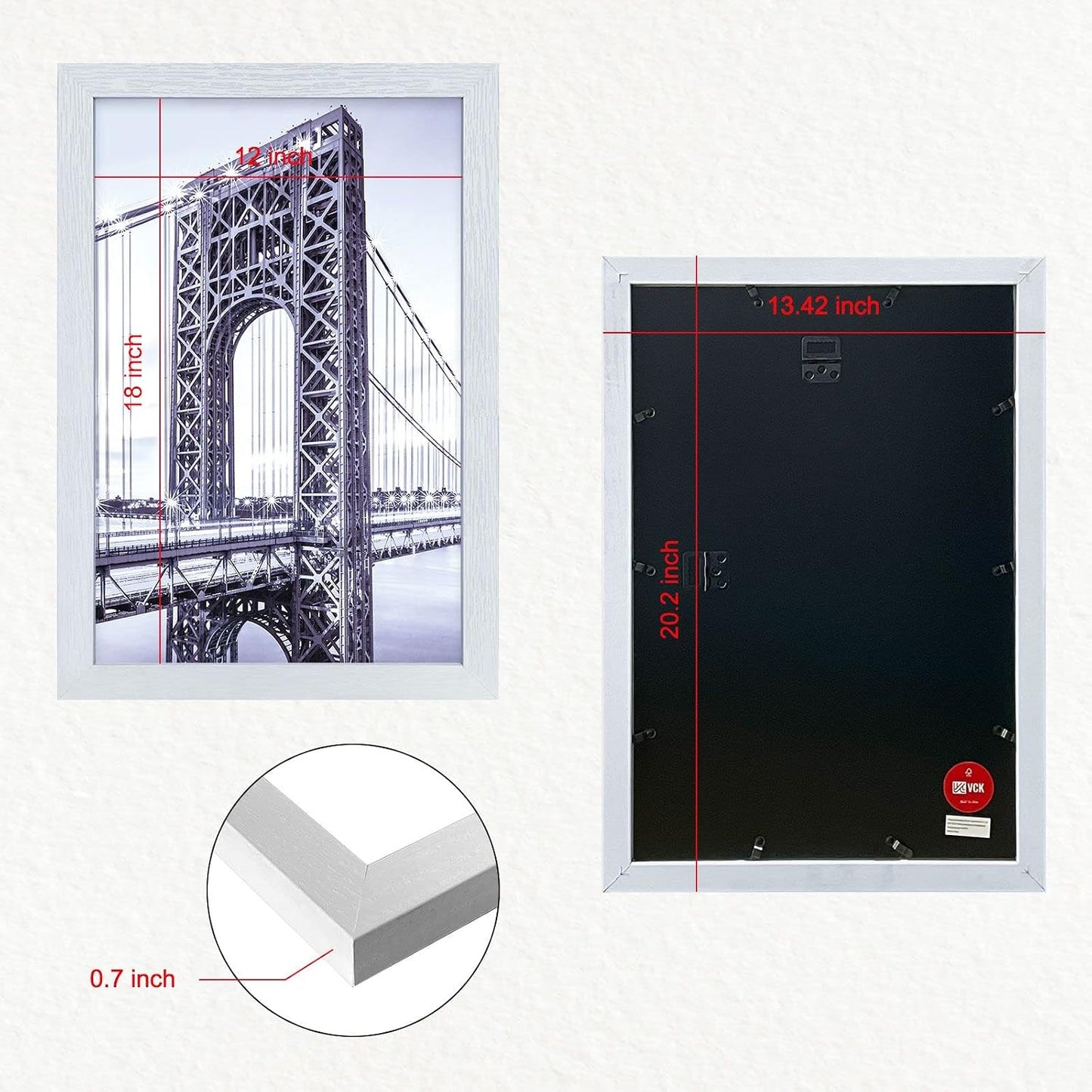 VCK 12x18 Frames 3 Pack, White Poster Frame MDF Wood with Polished Plexiglass, Wall Mounting Horizontal & Vertical