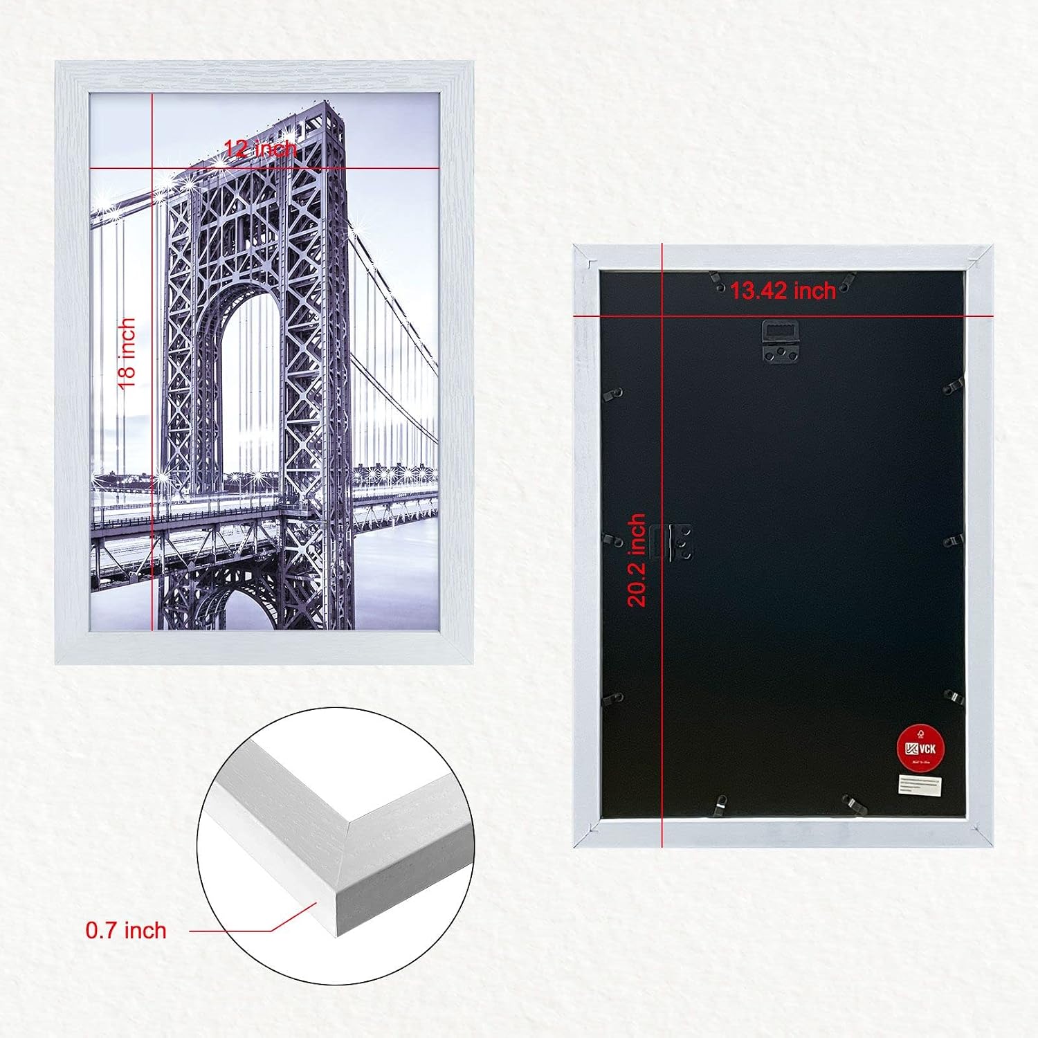 VCK 12x18 Frames 3 Pack, White Poster Frame MDF Wood with Polished Plexiglass, Wall Mounting Horizontal & Vertical