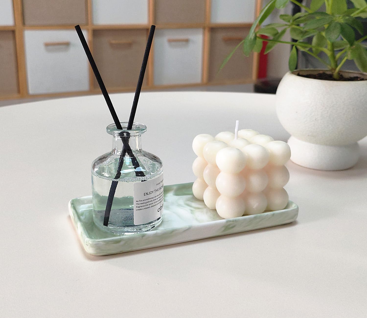 Tiny Ceramic Countertop and Vanity Tray for Cosmetics / 6.4 x 3 x 0.5 / Green