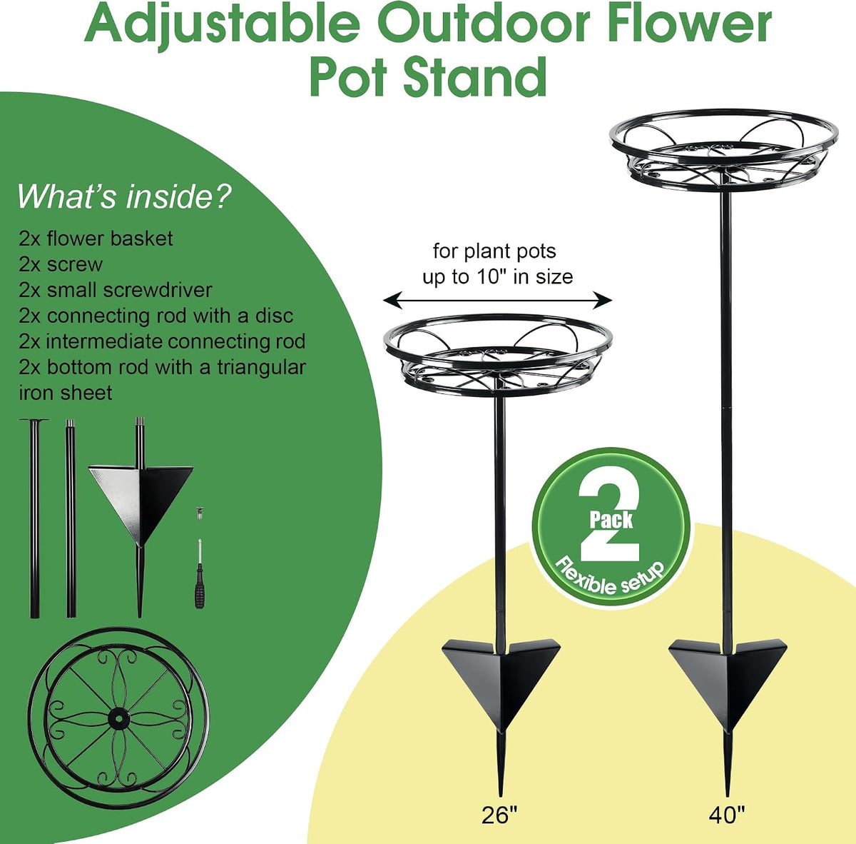 Tellingyou 4 Pack Adjustable Outdoor Flower Pot Stand, Plant Stands(Black) | Metal, Spring Summer Versatile Plant