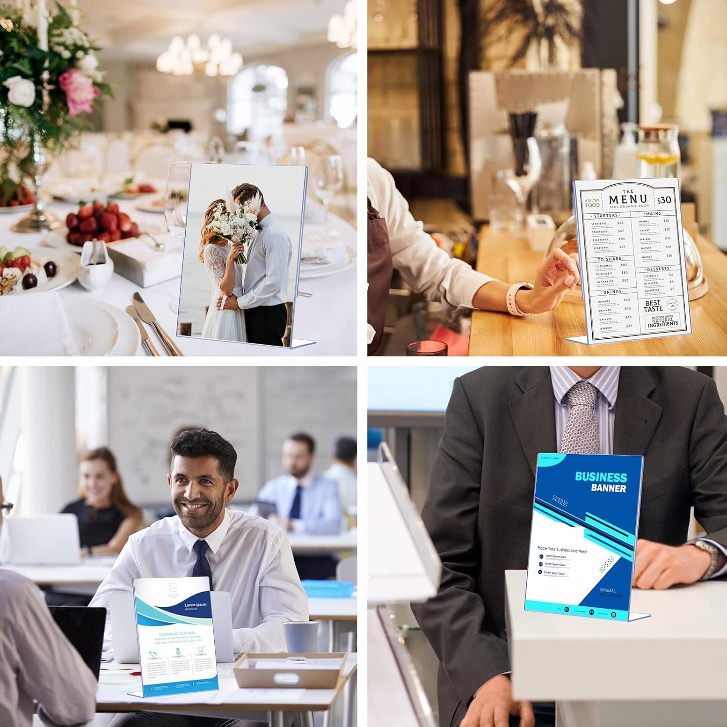 Slanted Back Acrylic Sign Holders for Business & Store / 4 x 6 / Vertical / Set of 6