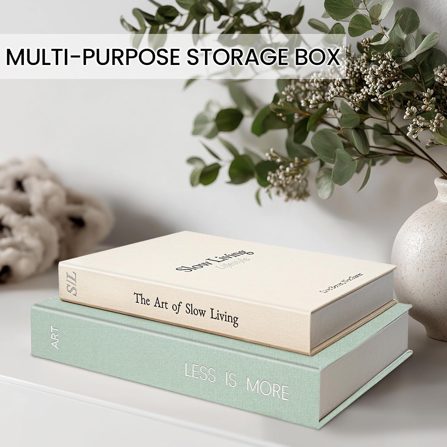 Minimalist Decorative Books / Sage-white / Set of 2