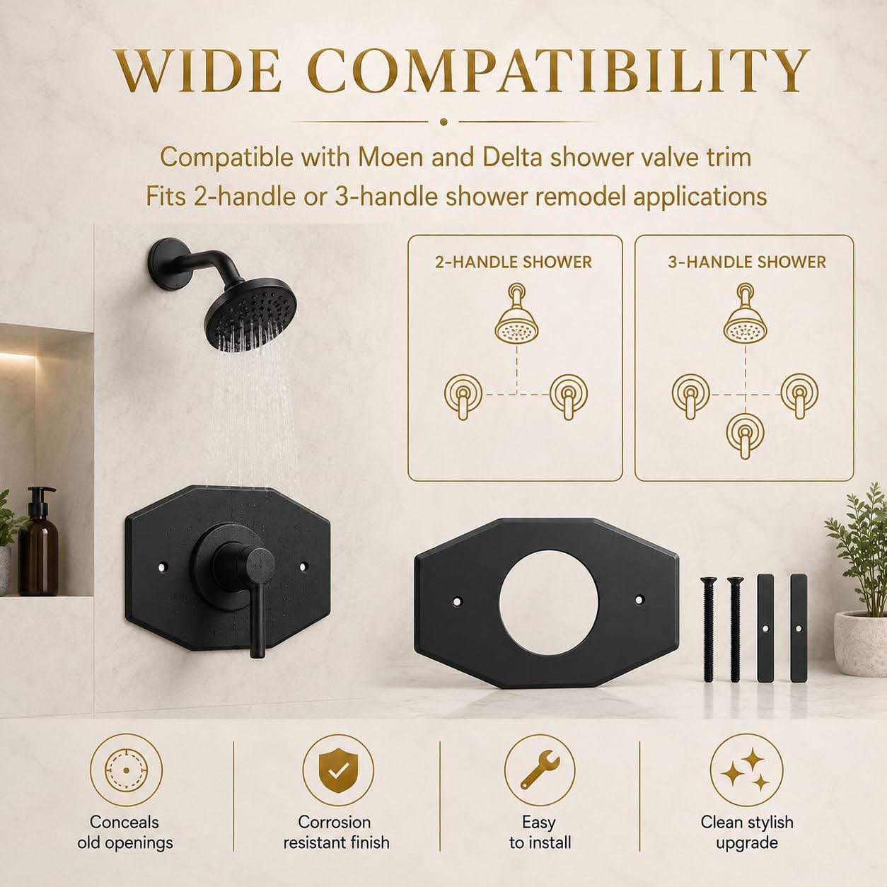 Westbrass One-Hole Remodel Plate for Moen and Delta, Matte Black, D502-62