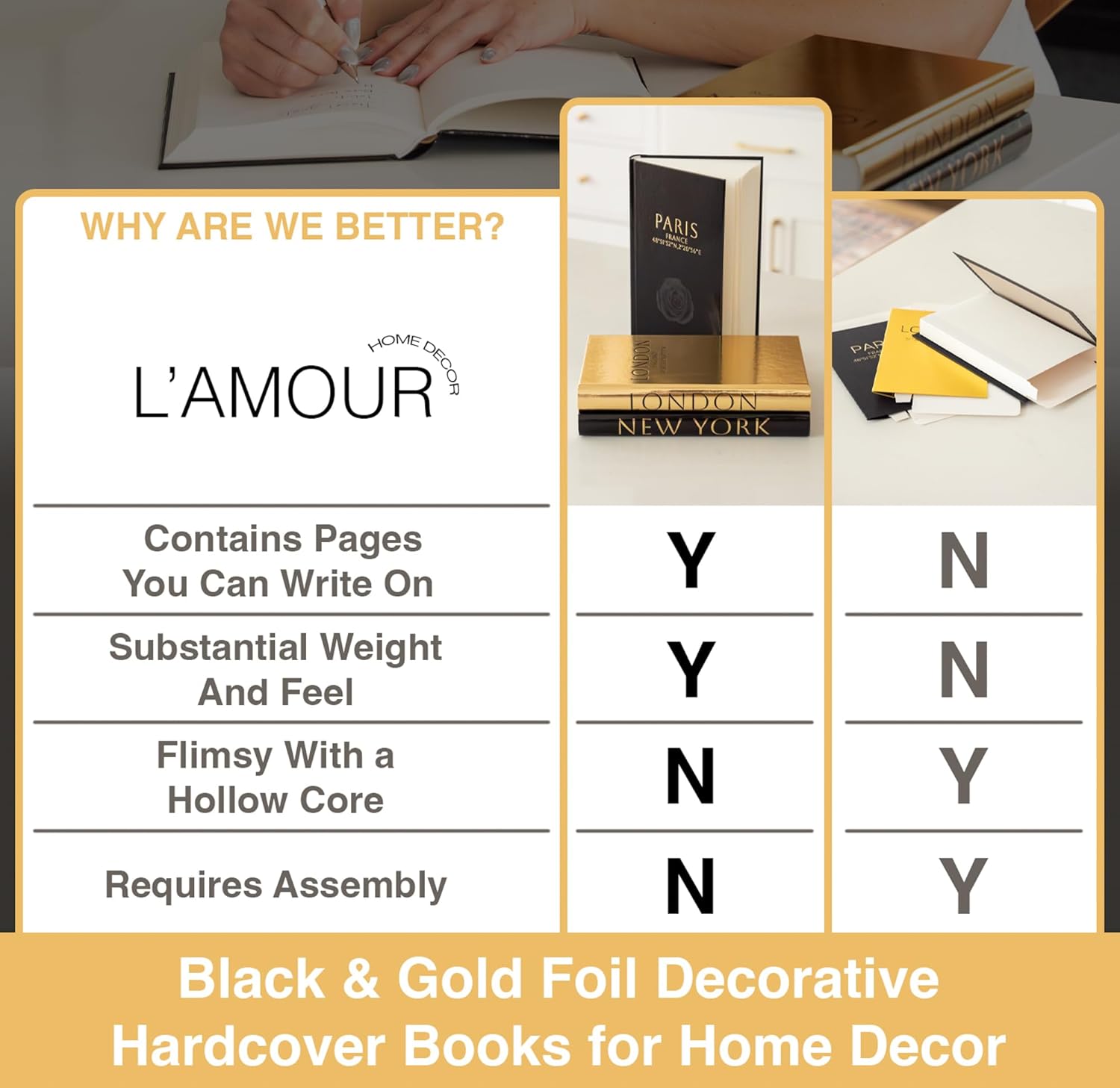 Decorative Hardcover Display Faux Books / Black and Gold