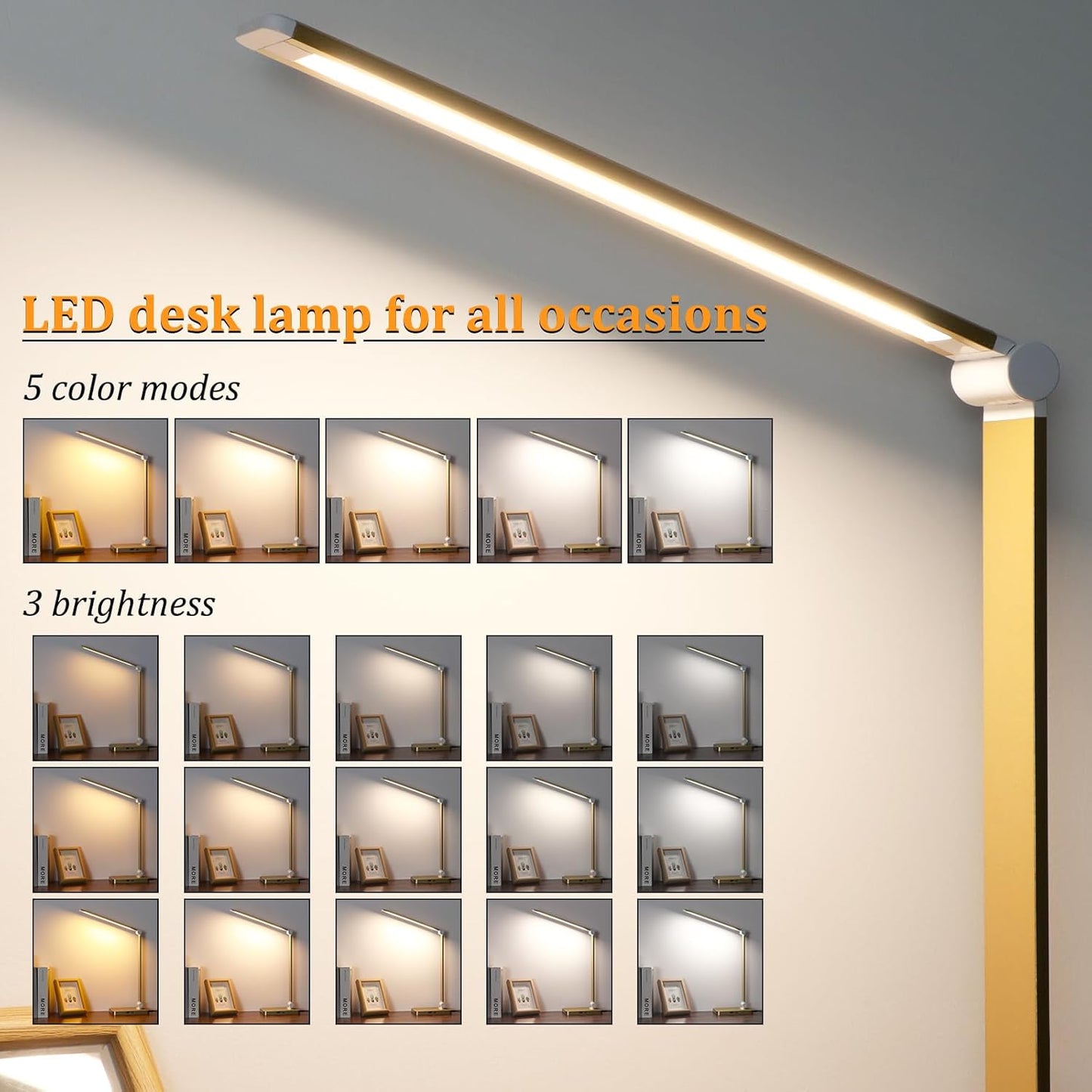 LED Desk Lamp with USB Ports,Touch Desk Lamps for Home Office with 5 Modes | 3 Brightness Desk Light with Small Night