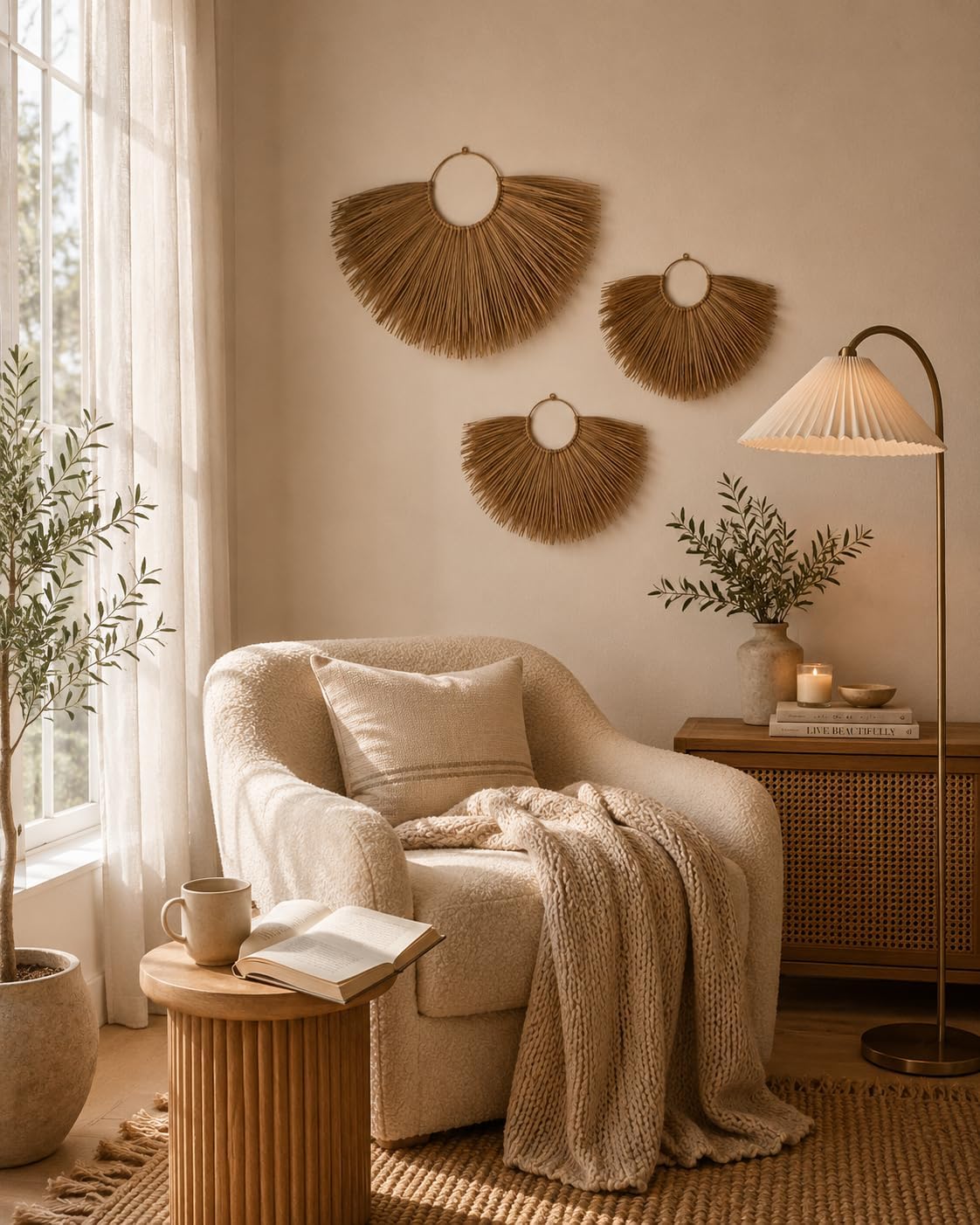 Woven Seagrass Fan Wall Decor / Set of 3