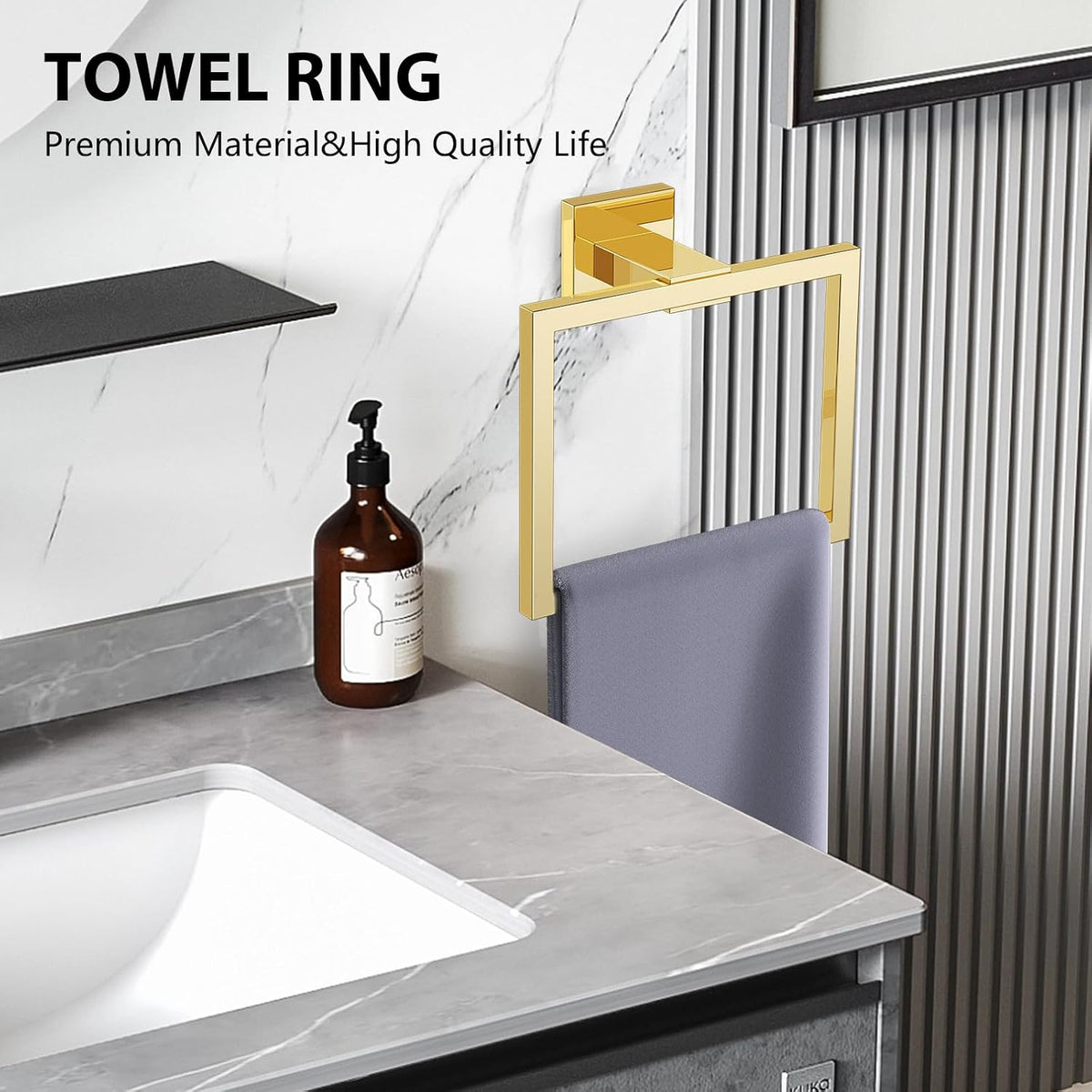 YACVCL 5-Piece Bathroom Hardware Accessories Set 23.6 inch Towel Bar Set Modern Towel Rack Set Stainless Steel Wall