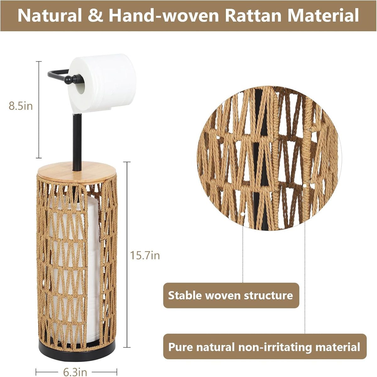 Freestanding Toilet Paper Holder with Storage,3 Rolls of Boho Toilet Paper Holder Stand with Lid,Gold Toilet Tissue