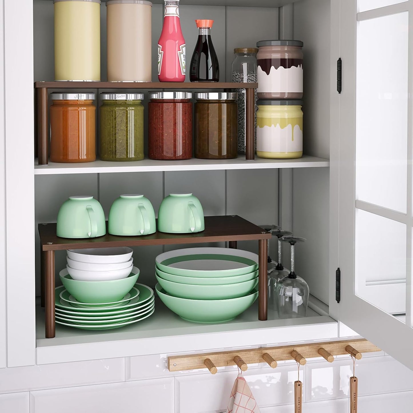 VERTORGAN 2 Pack Cabinet Organizer Shelf,Bamboo Countertop(Large,Brown) | Kitchen Counter Shelves,Spice Rack Countertop
