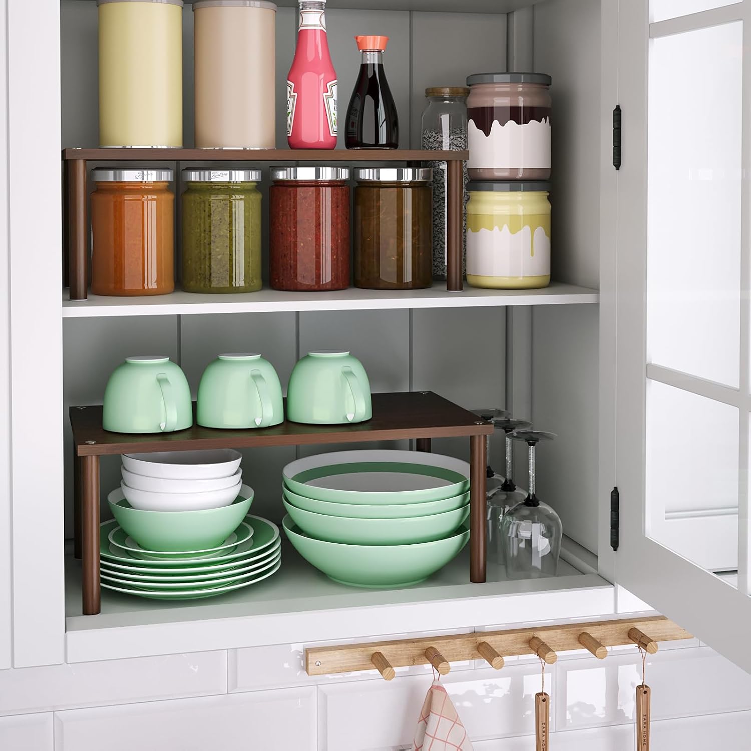 VERTORGAN 2 Pack Cabinet Organizer Shelf,Bamboo Countertop(Large,Brown) | Kitchen Counter Shelves,Spice Rack Countertop