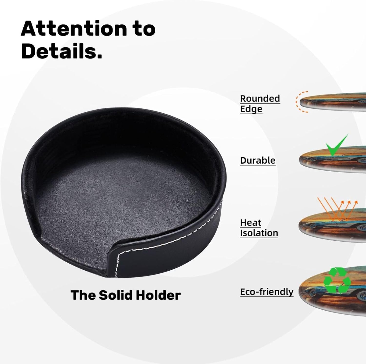Holder Round Leather Coasters Cups Mugs Mat Pad / Car Print / Set of 6