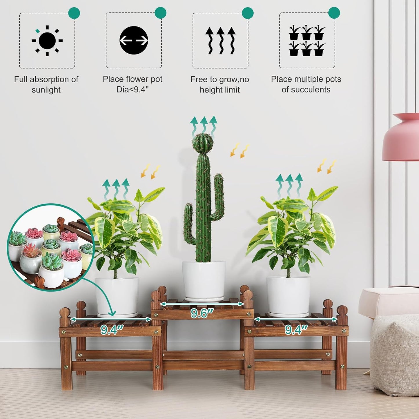 3 Tier Plant Stand Indoor,Wood Low Plant Bench for Multiple Plants | Corner Flower Pot Stand Long Plant Holder Window