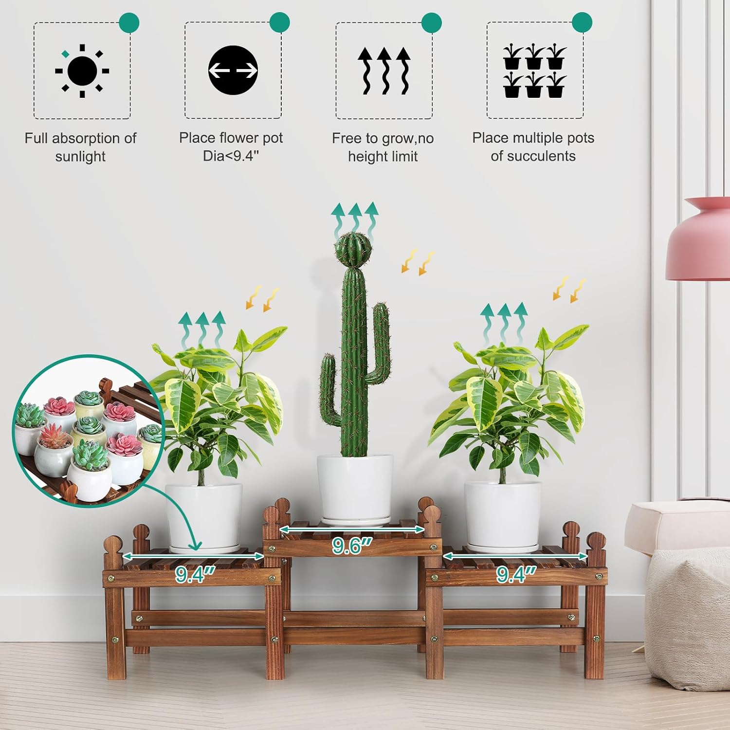 3 Tier Plant Stand Indoor,Wood Low Plant Bench for Multiple Plants | Corner Flower Pot Stand Long Plant Holder Window