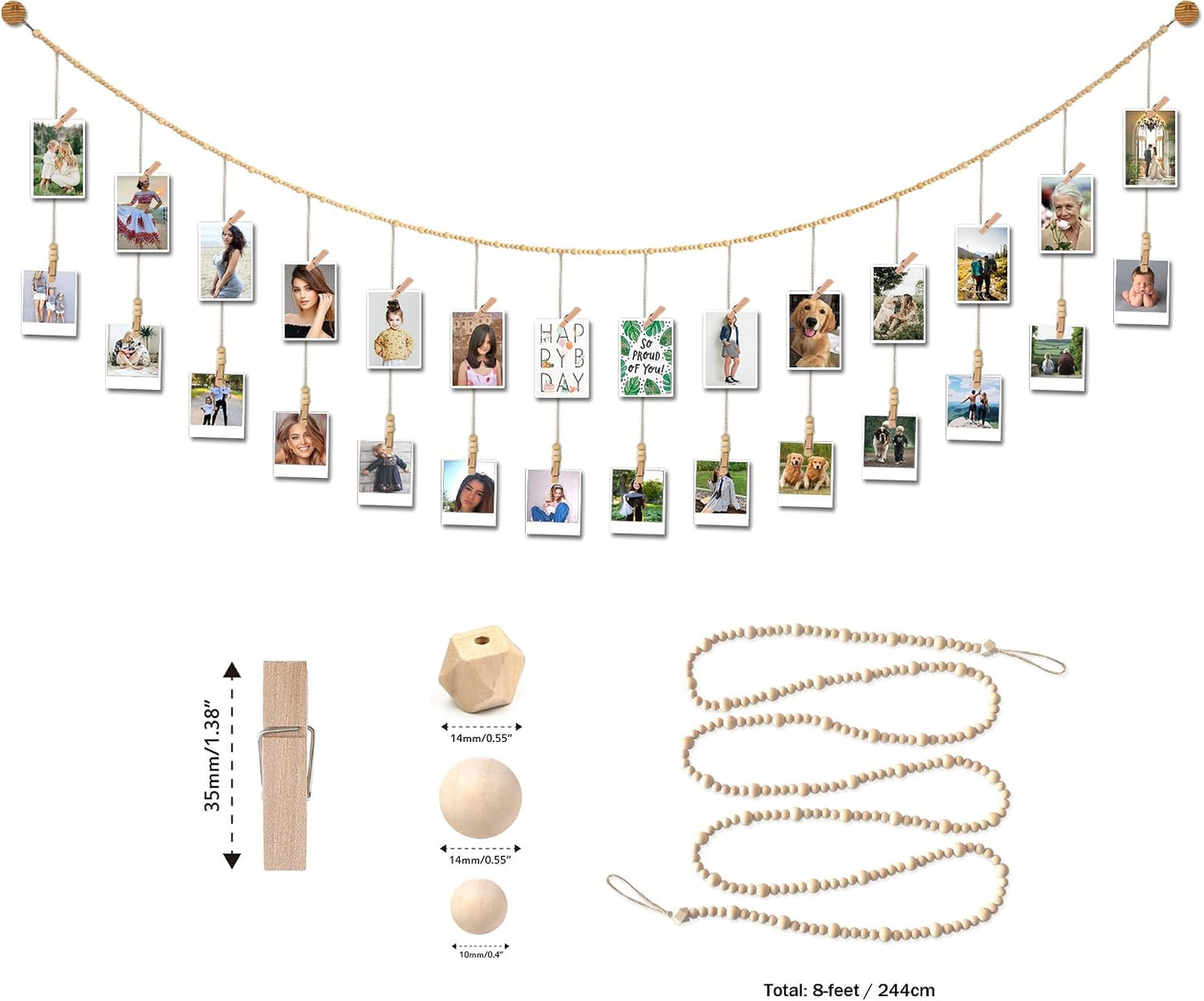 Wooden Beads Garland / 8ft Nature