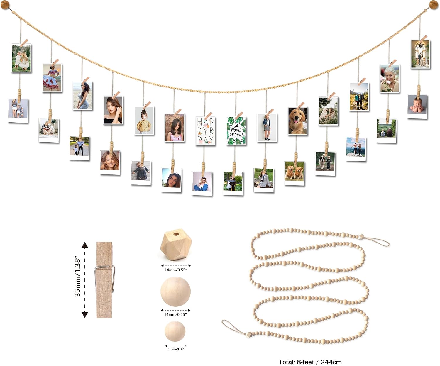 Wooden Beads Garland / 8ft Nature