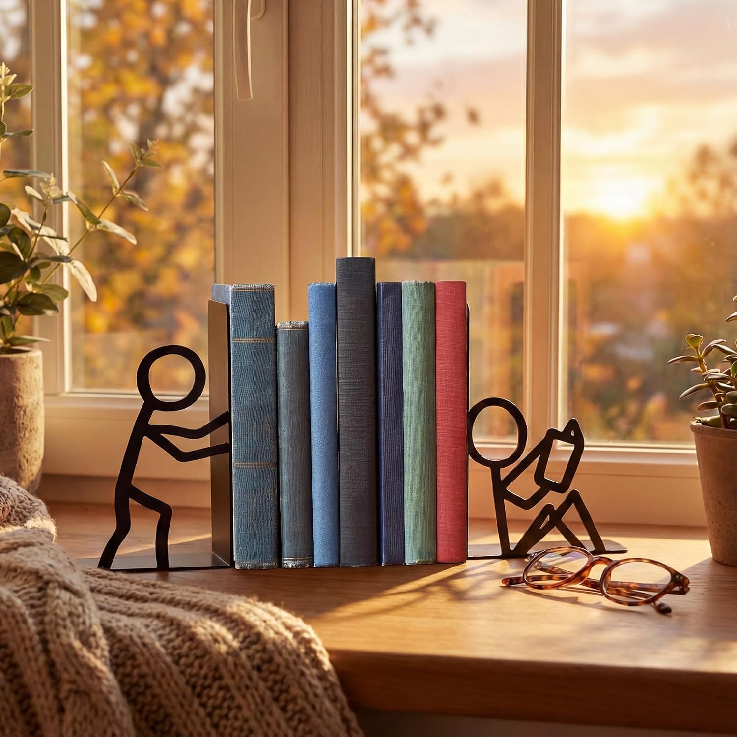 Metal Bookends People Bookends Decorative Bookshelf Decor for Book Lovers Gifts Book Ends / Set of 4