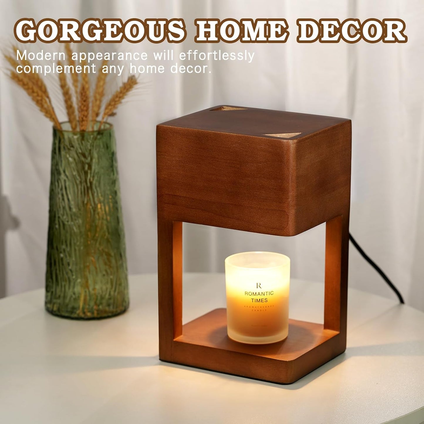Candle Warmer Lamp Wood with Timer, Dimmable Electric Candle Lamp Warmer for Jar Candles, 2*35 Watt Bulb, Mothers Day