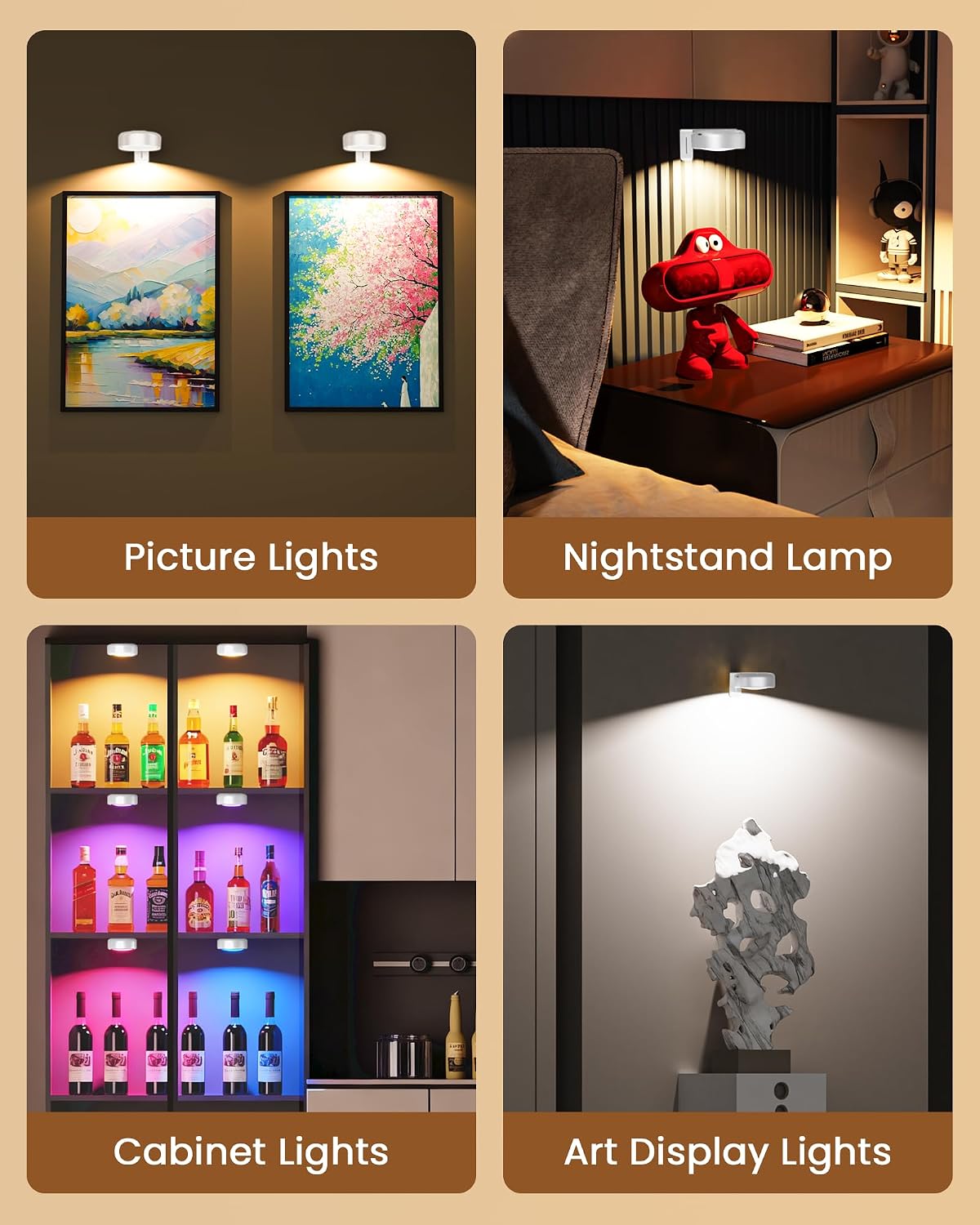 Picture Lights for Wall,Wireless 2000mAh Rechargeable Magnetic LED Puck Lights with Remote,3 Color Temps and 12
