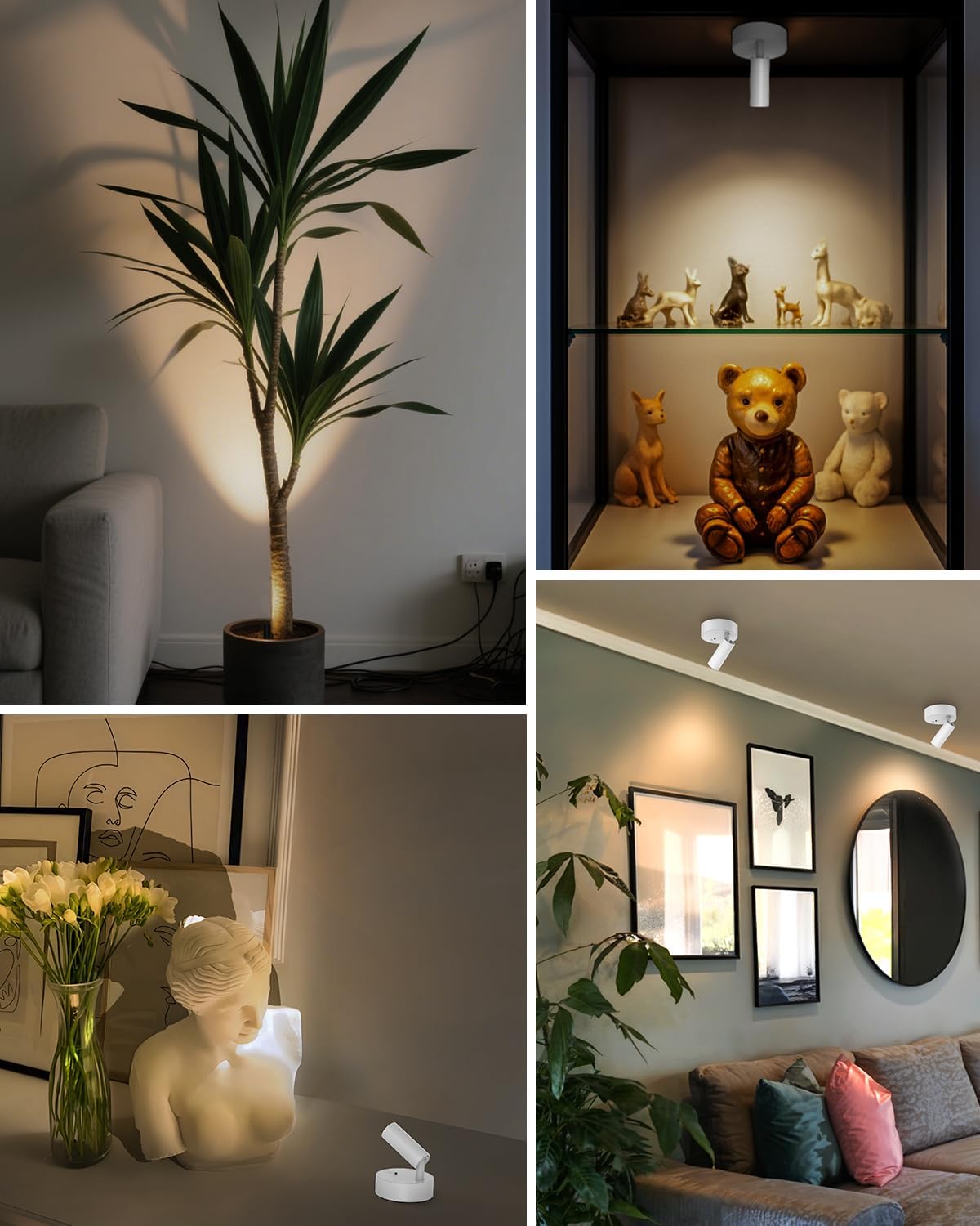 Spotlights Indoor with Remote, 3000Mah Rechargeable Wireless Plant Light | Up Lights with 3 Colors & Dimmer, Small LED