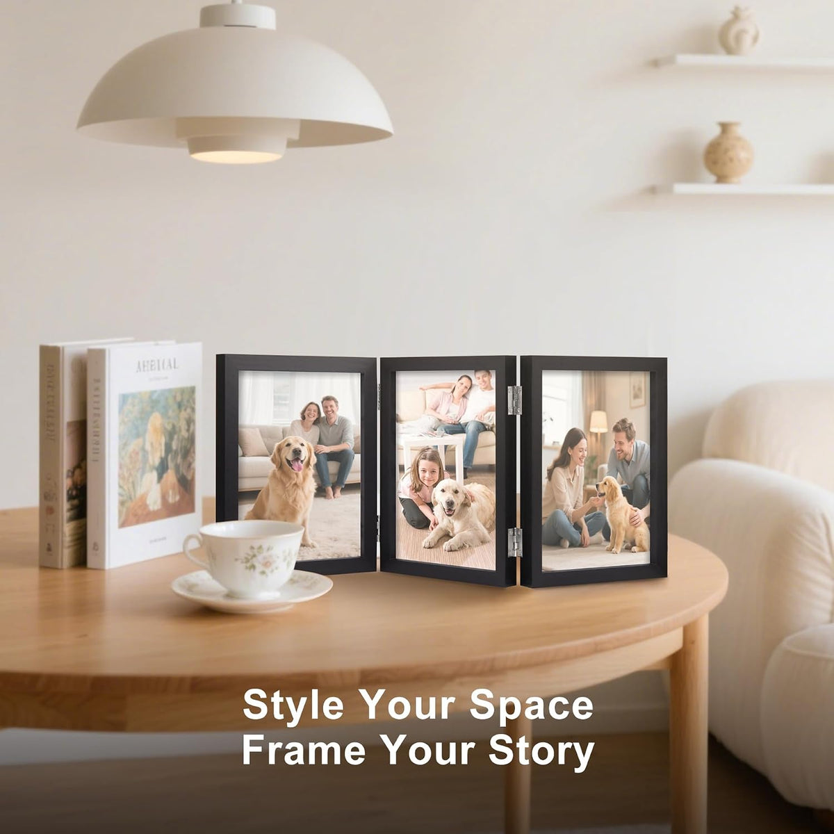 TOFOREVO 4x6 3 Picture Frame Triple Wooden Hinged Photo Frame Definition Glass Stand Vertically on Desktop or Tabletop