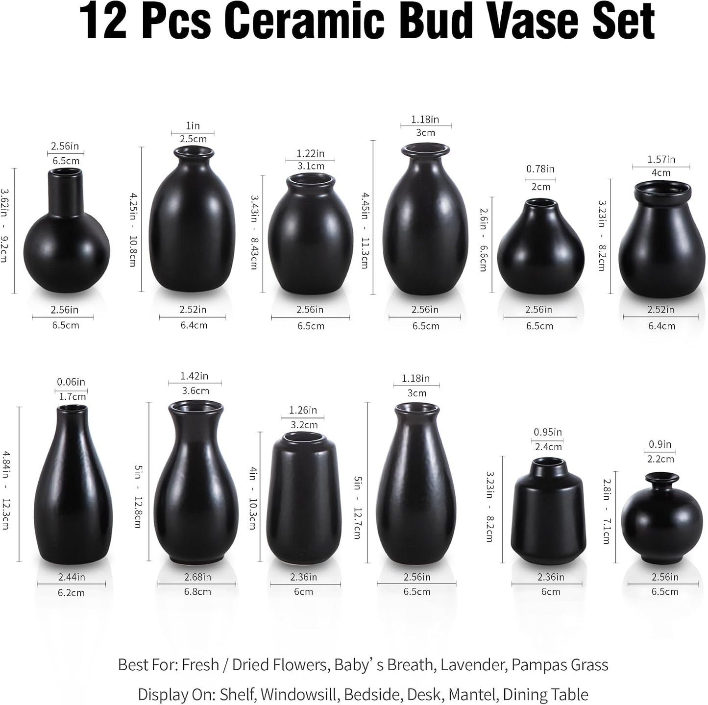 Ceramic Bud Vase / Black / Set of 12