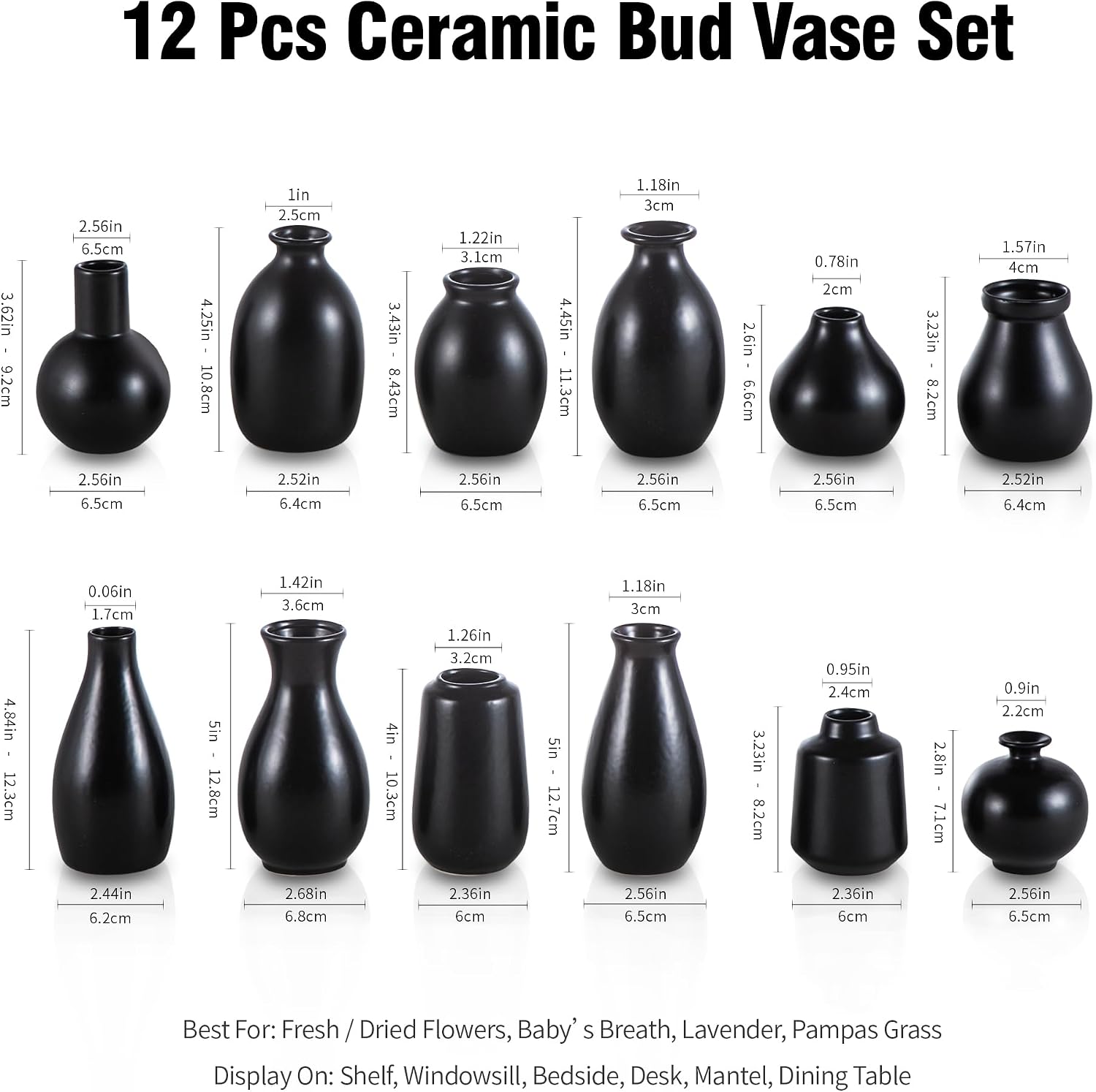 Ceramic Bud Vase / Black / Set of 12