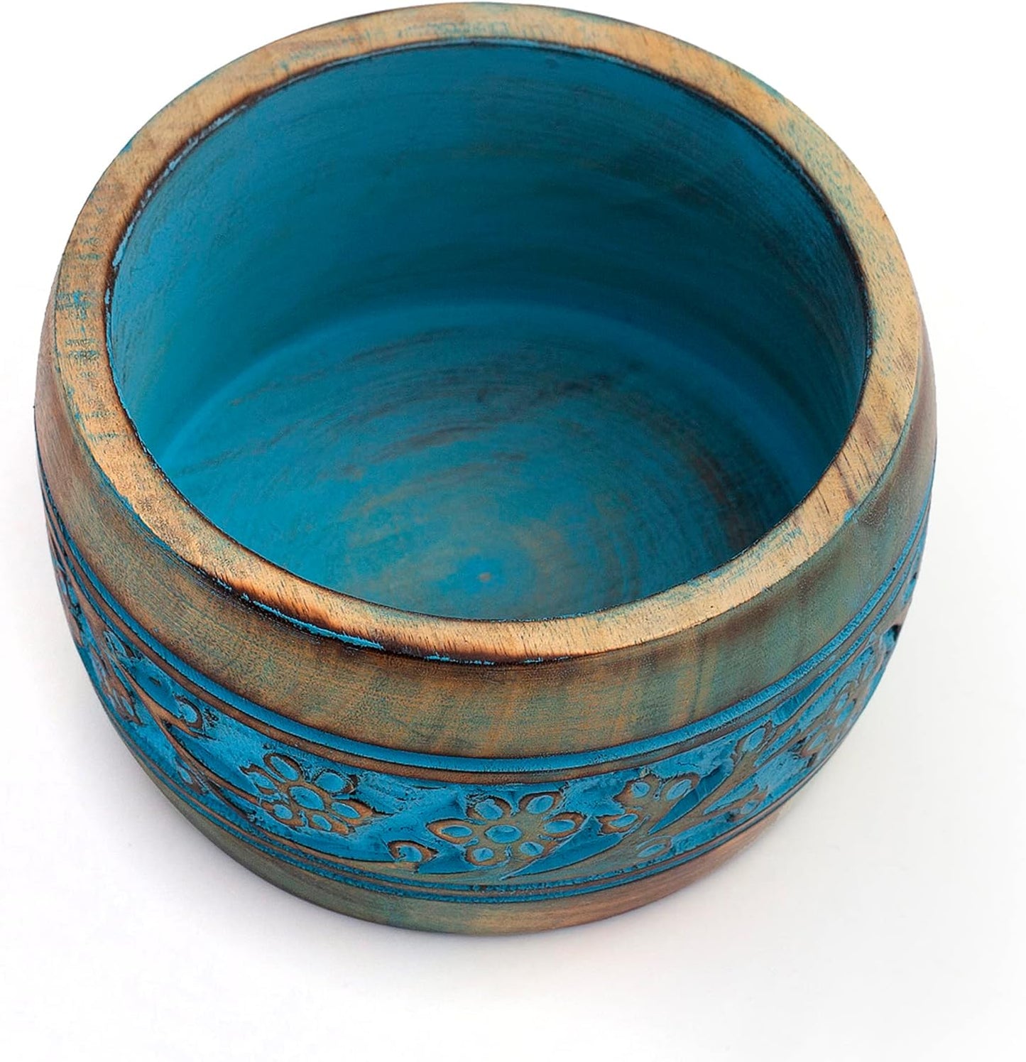 Handmade " Decorative Mango Wood Snack Serving Bowl For Dry Fruits Chips / Blue Wash Finish / 5 x 3