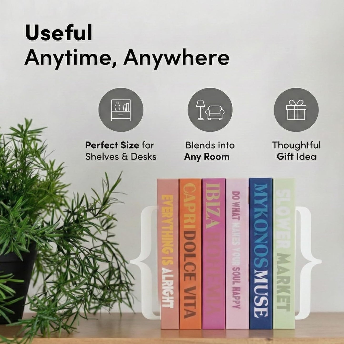 Decorative Bookends / Modern Bracket Shaped / White