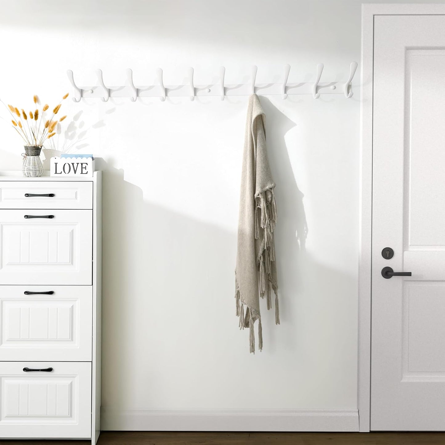 SKOLOO Wall Mounted Coat Rack - 10 Hooks, Heavy Duty, Stainless Steel, Metal Wall Hangers, Sturdy Coat Hooks for