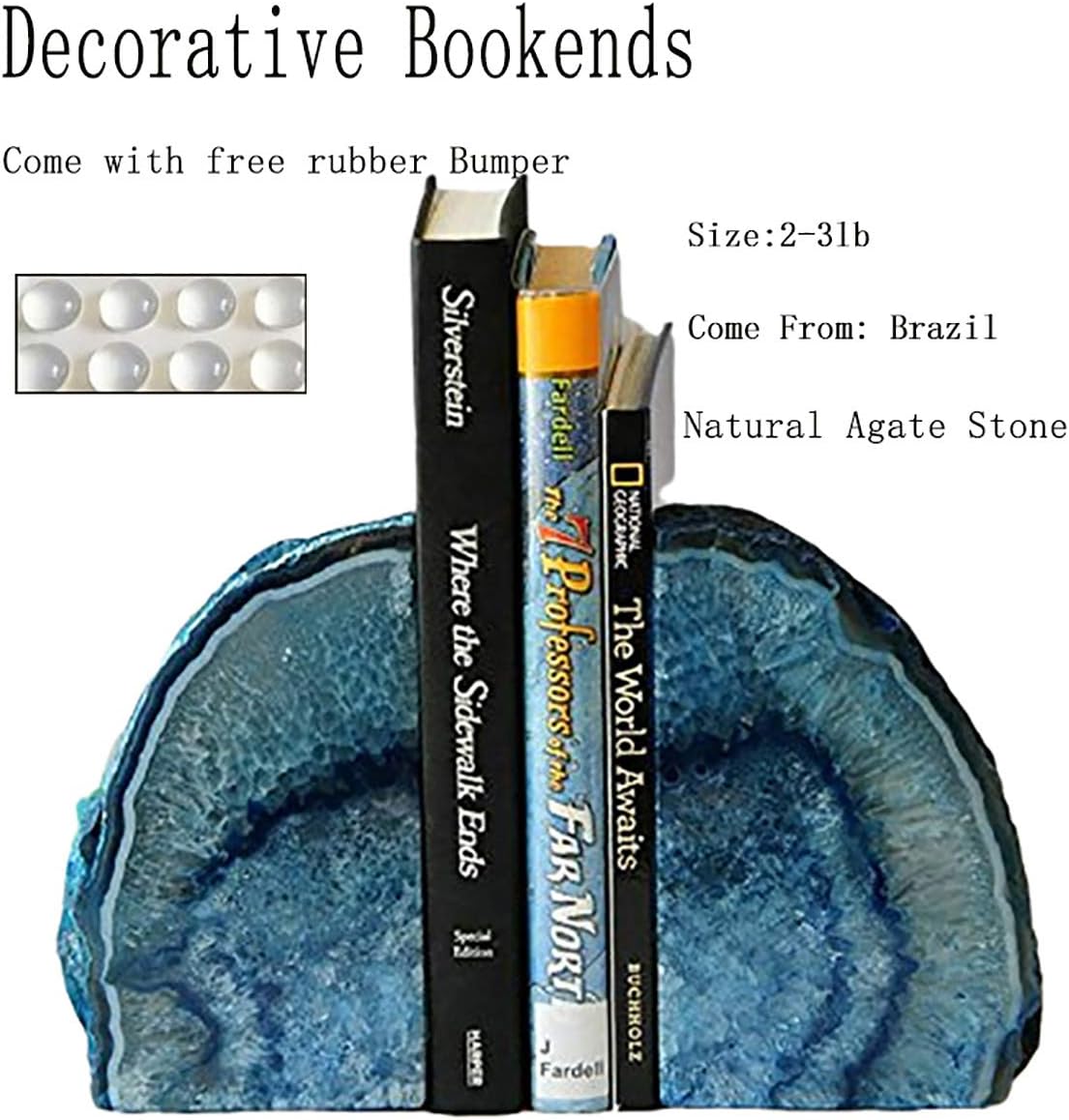 1 Pair Dyed blue crystal Book ends Book / 2-3LBS. / Blue Dyed