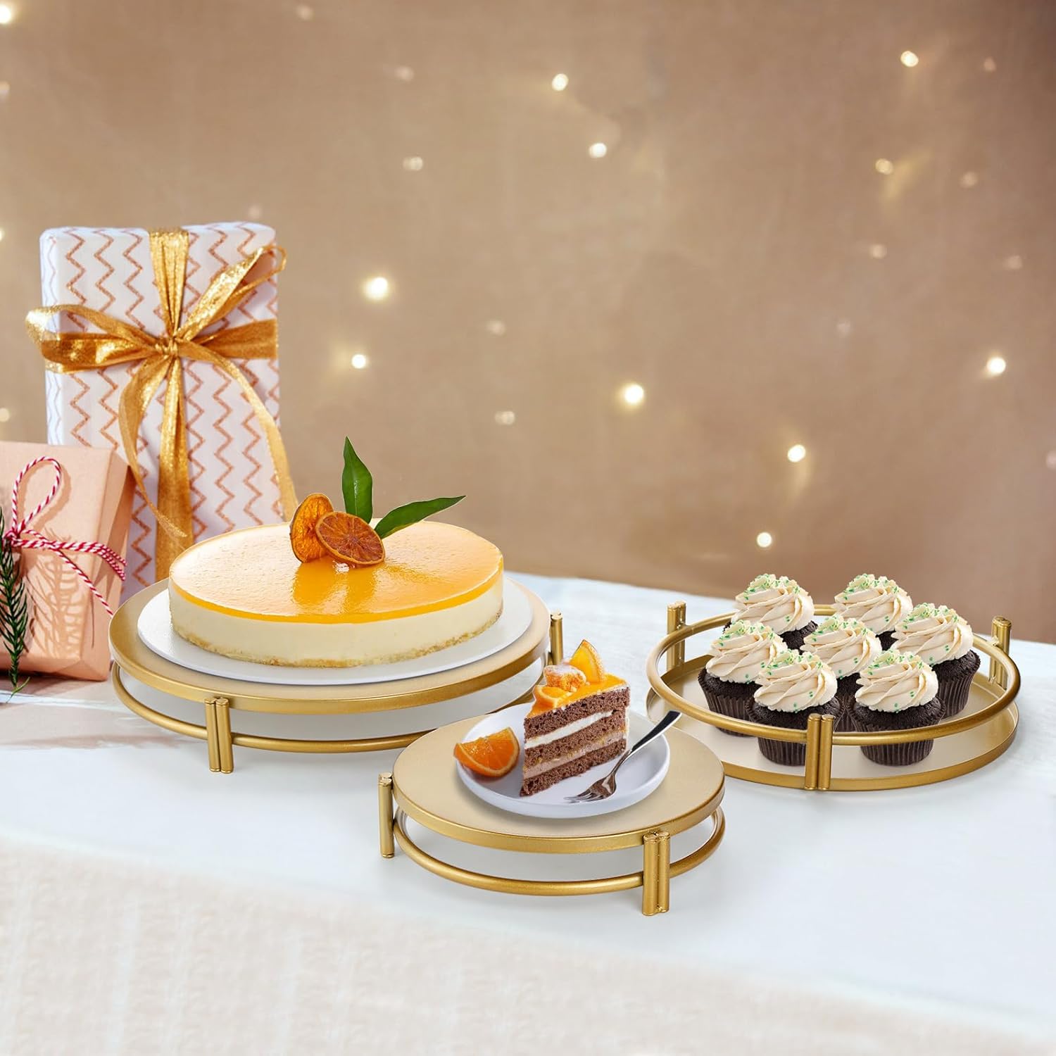 3 Pack Gold Cake Stands, 8/10/12 Inch Metal Cupcake Display Stands Dessert Trays, Table Decoration Cookies Serving