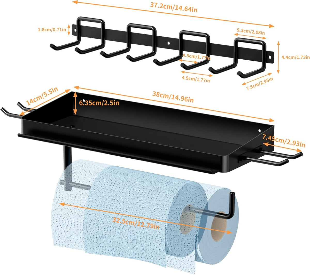 SUNTECH Garage Paper Towel Holder with Tool Hanger Wall Mount, Black | Solid Iron, Rust-resistant Finish, Fits Jumbo