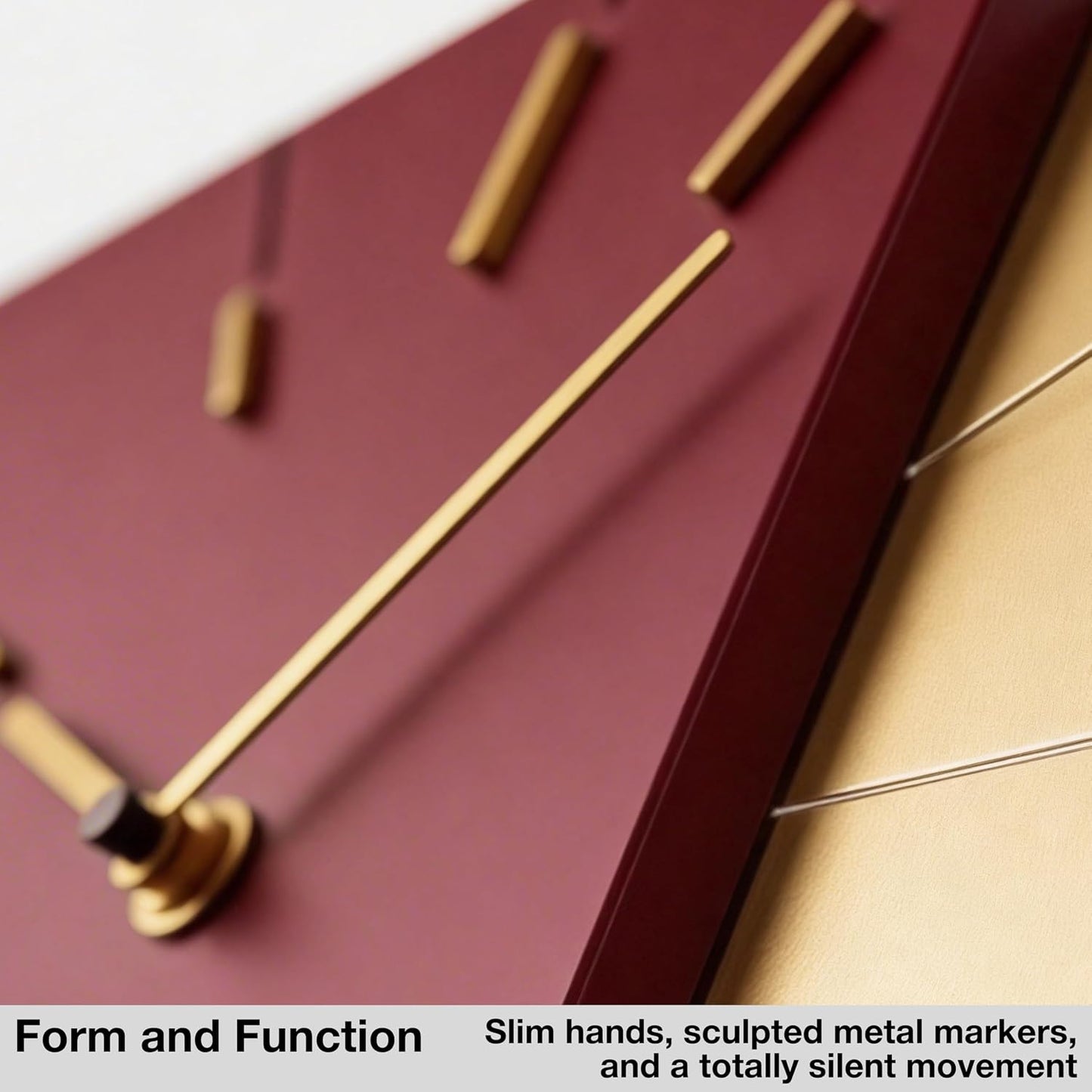 Driini Clocks Mid Century Modern Wall Clock - Square Red Clock with Decorative Gold Accent- Unique and Cool Clock