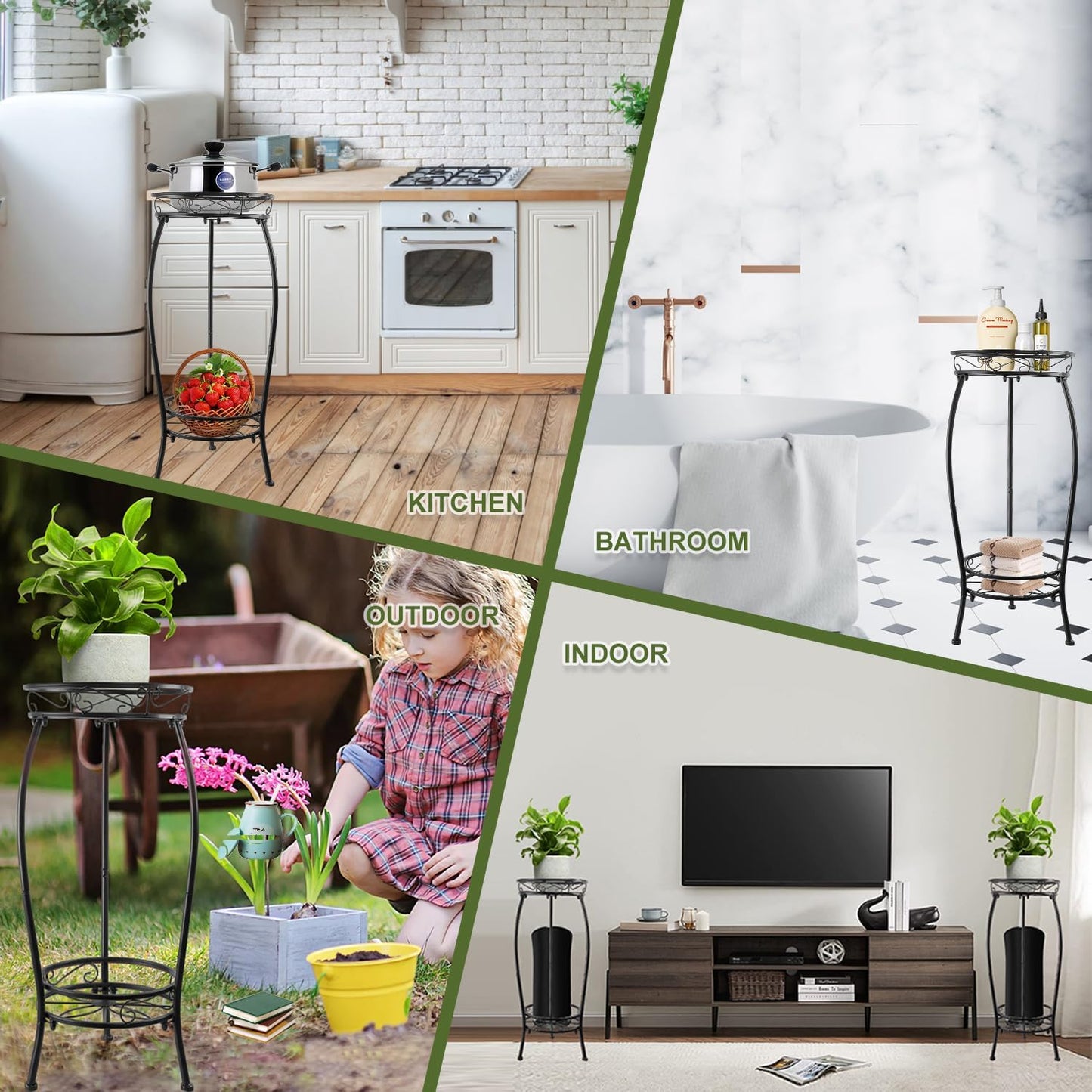 Plant Stand Indoor Outdoor 27.1'', 2 Tier Tall Metal Plant Stands, Heavy Duty Rustproof Corner Flower Potted Rack for
