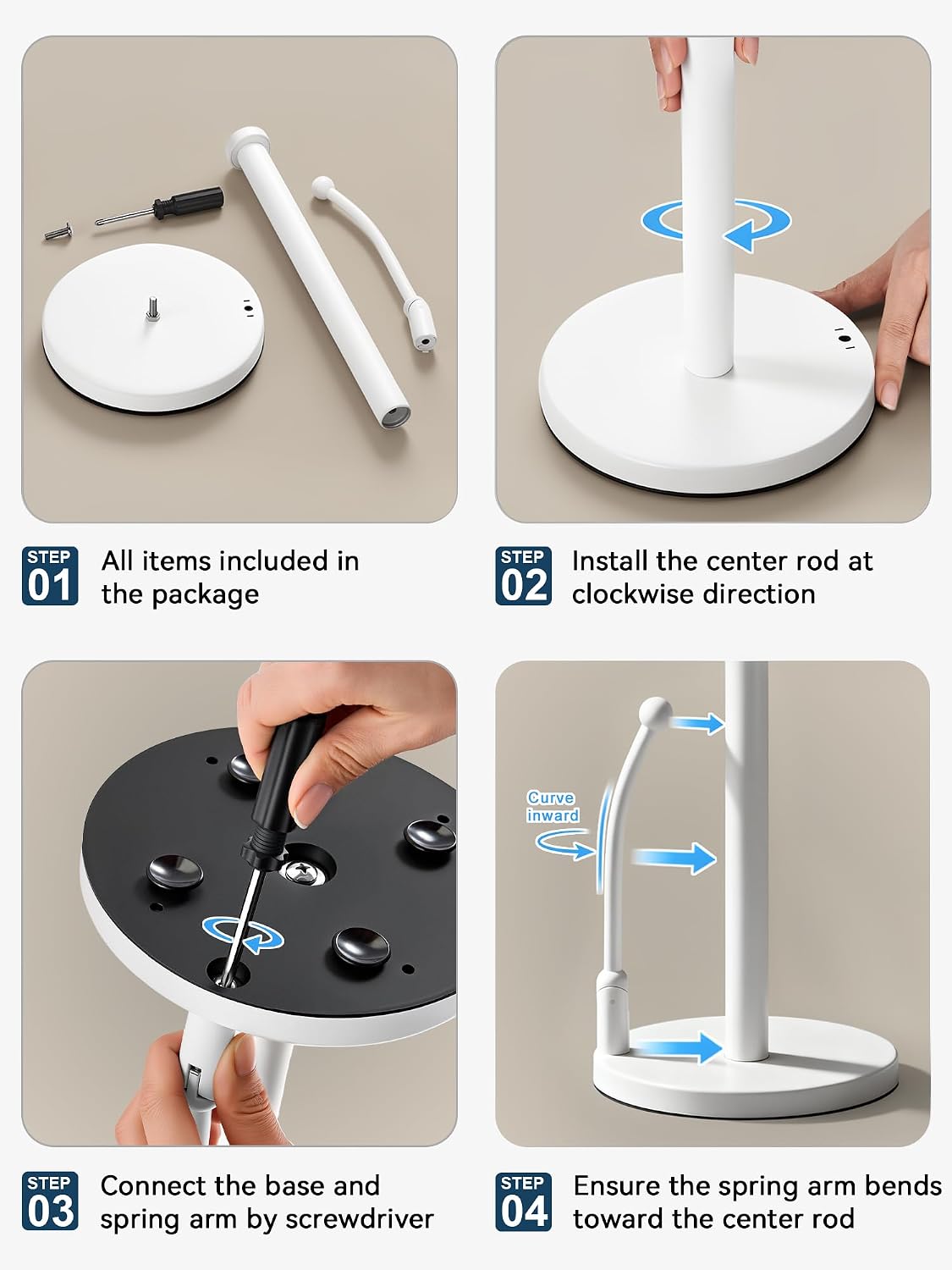 SMARTAKE Paper Towel Holder Countertop, Non-Slip Weighted Base, White | Freestanding Kitchen Roll Dispenser, Rustproof