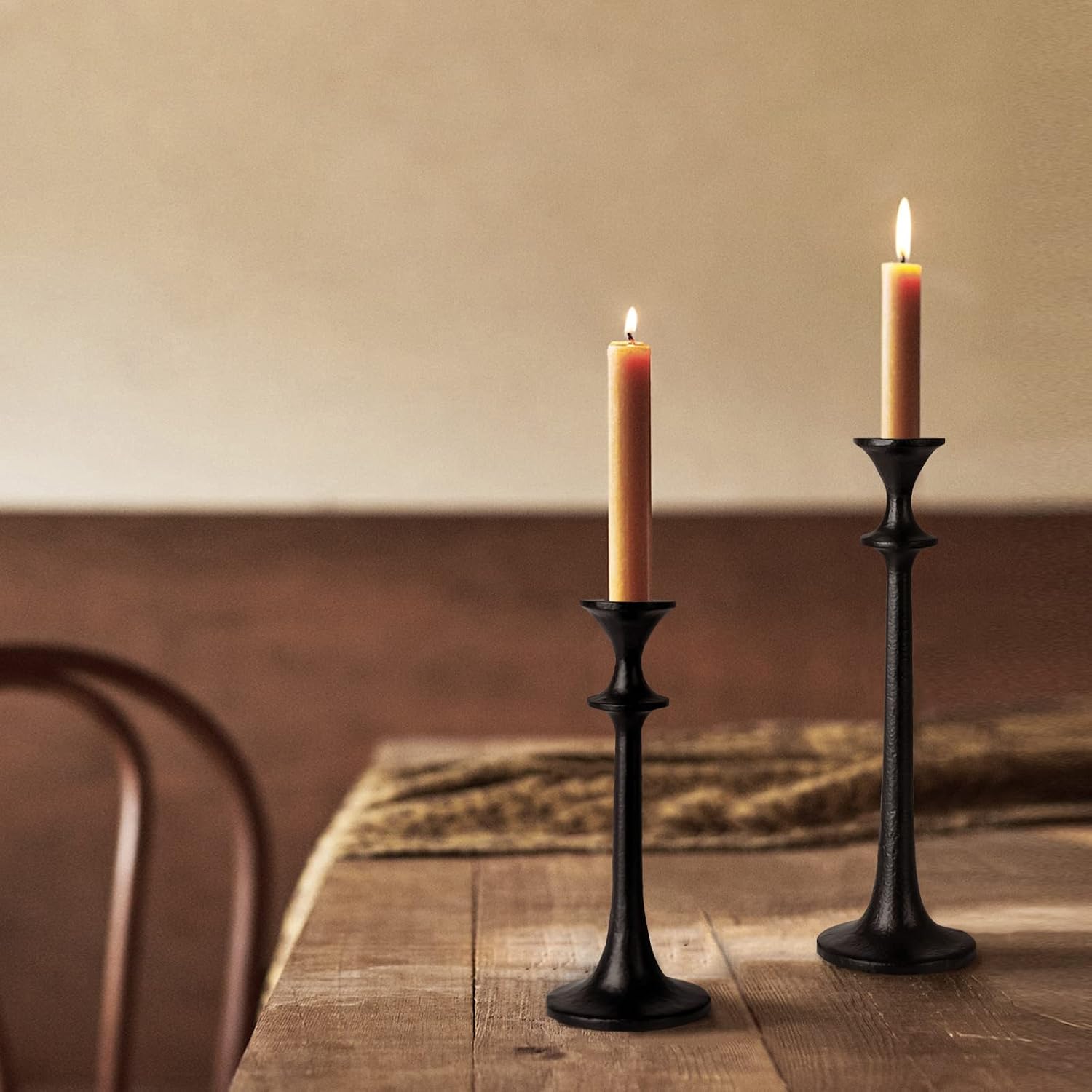 Black Iron Taper Candle Holder - Set of 3 Decorative Candle Stand | Candlestick Holder for Wedding, Dinning, Party