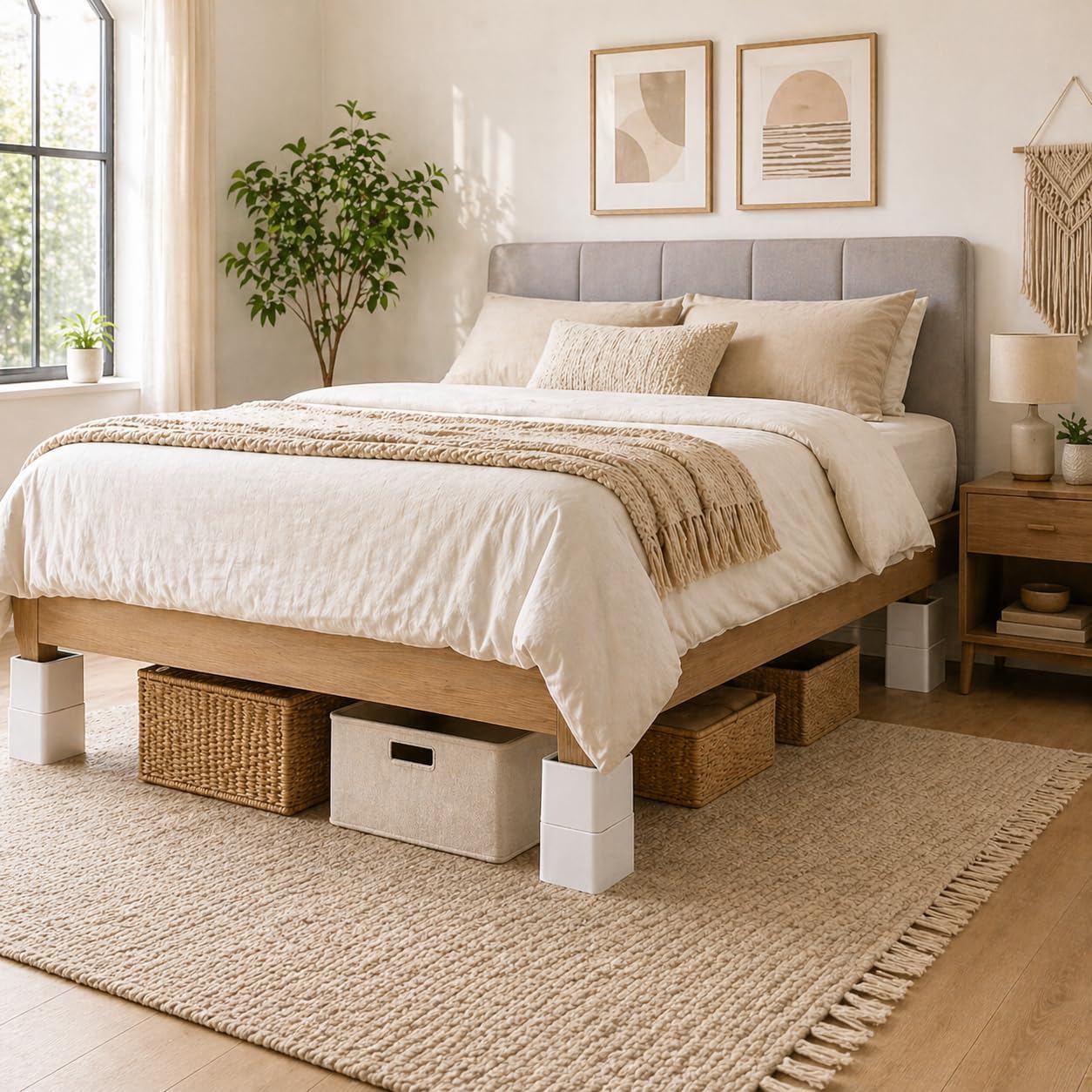 BTSD-home 3 or 6 Inch Adjustable Bed Risers, 8 Pack | Heavy Duty Stackable Furniture Risers, 2,200 lb, Anti-Slip Pads