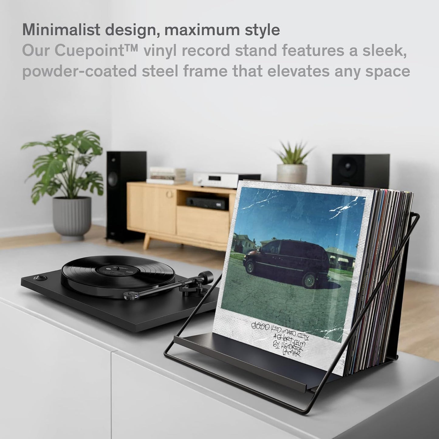 Vinyl Record Storage Rack - Record Holder for 50 LPs, Black | Solid Steel Powder-Coated Finish - Patented Fold-Flat