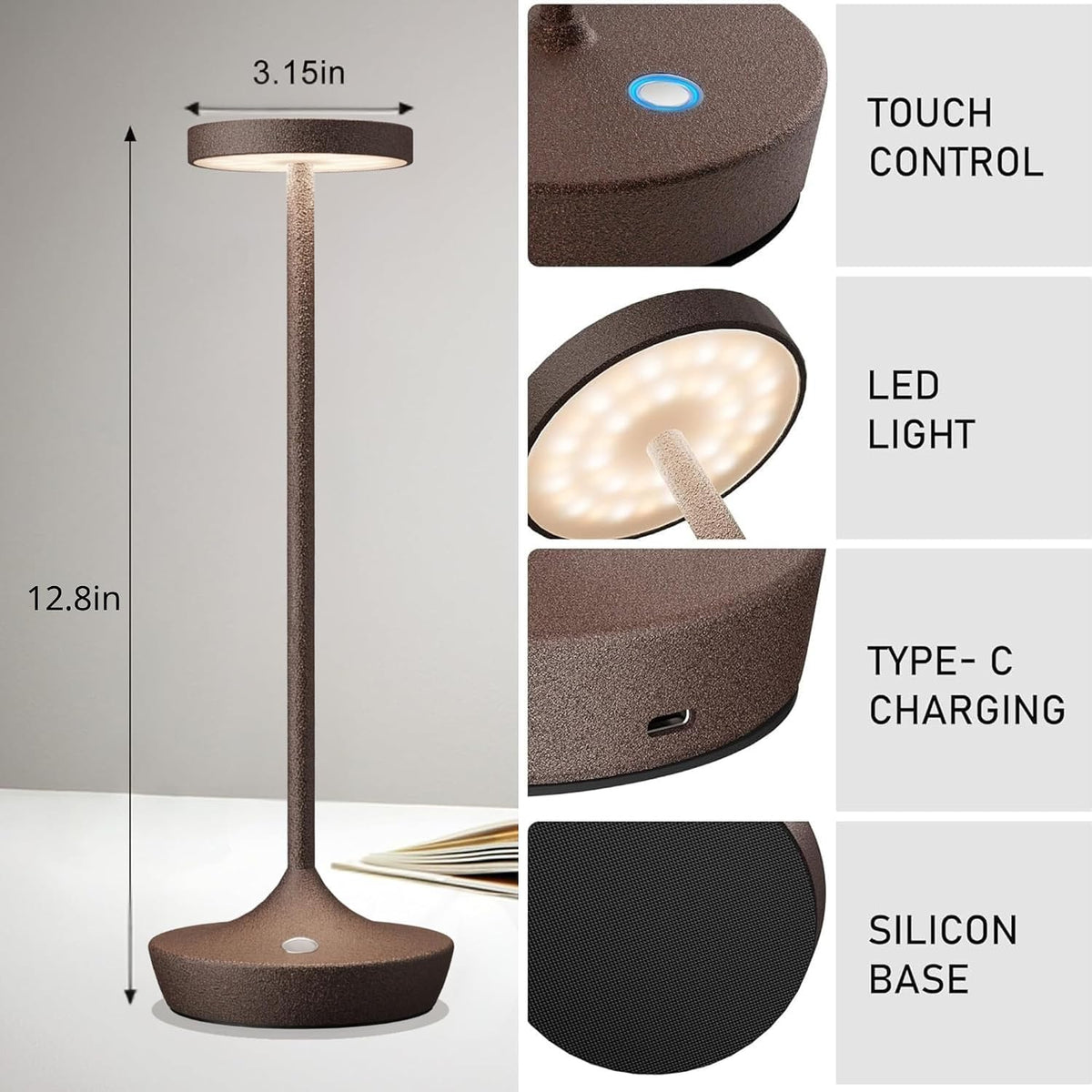 2 Pack Cordless Table Lamps, Rechargeable 6000mAh, 72H Runtime, Waterproof | Stepless Touch Dimming with 3 Color Modes