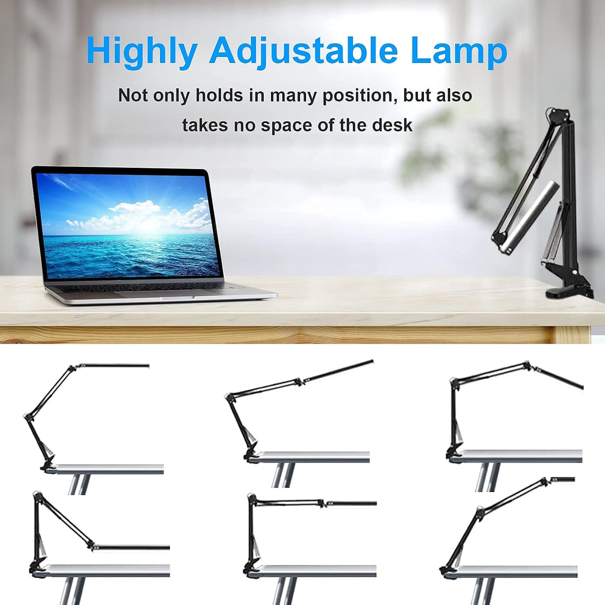 LED Desk Lamp for Home,Office,Reading,Adjustable Eye-Caring Desk Light with Clamp,Swing Arm Lamp Includes 3 Color