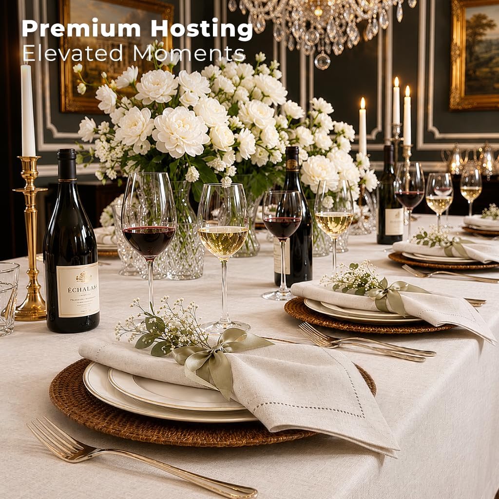 Signature Linen™ by D'Moksha Light Natural Dinner Napkins Set of 4, 20 x 20 Inch Cloth Napkins, 100% Pure Linen