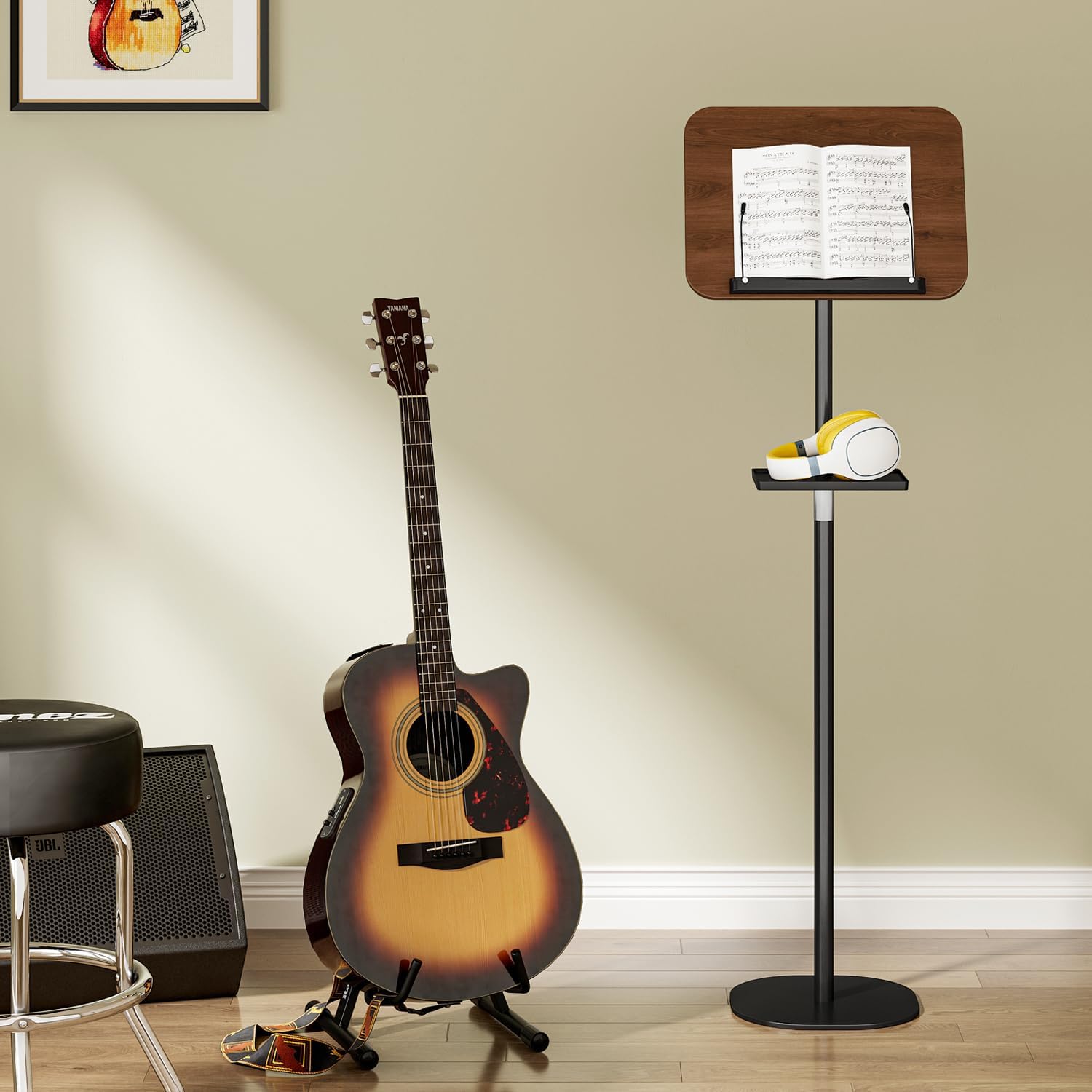 Snughome Floor Book Stand with Removable Tray, Wood Standing Book Stand for Reading, Height Adjustment 21"-51", Music