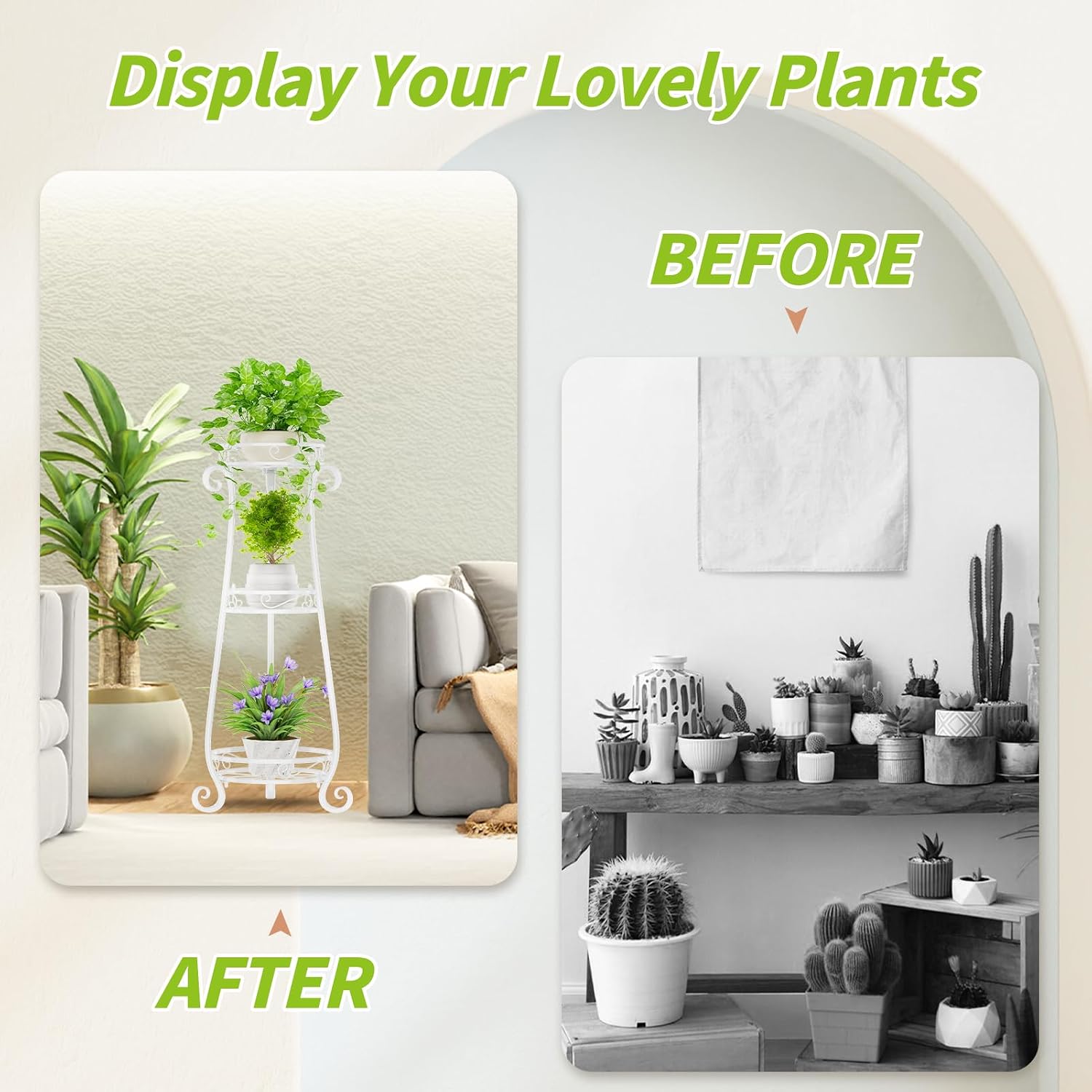 KMOTASUO 3 Tier Metal Plant Stand Tall for Indoor Outdoor Corner, White | Heavy Duty Flower Holder Rack, Modern