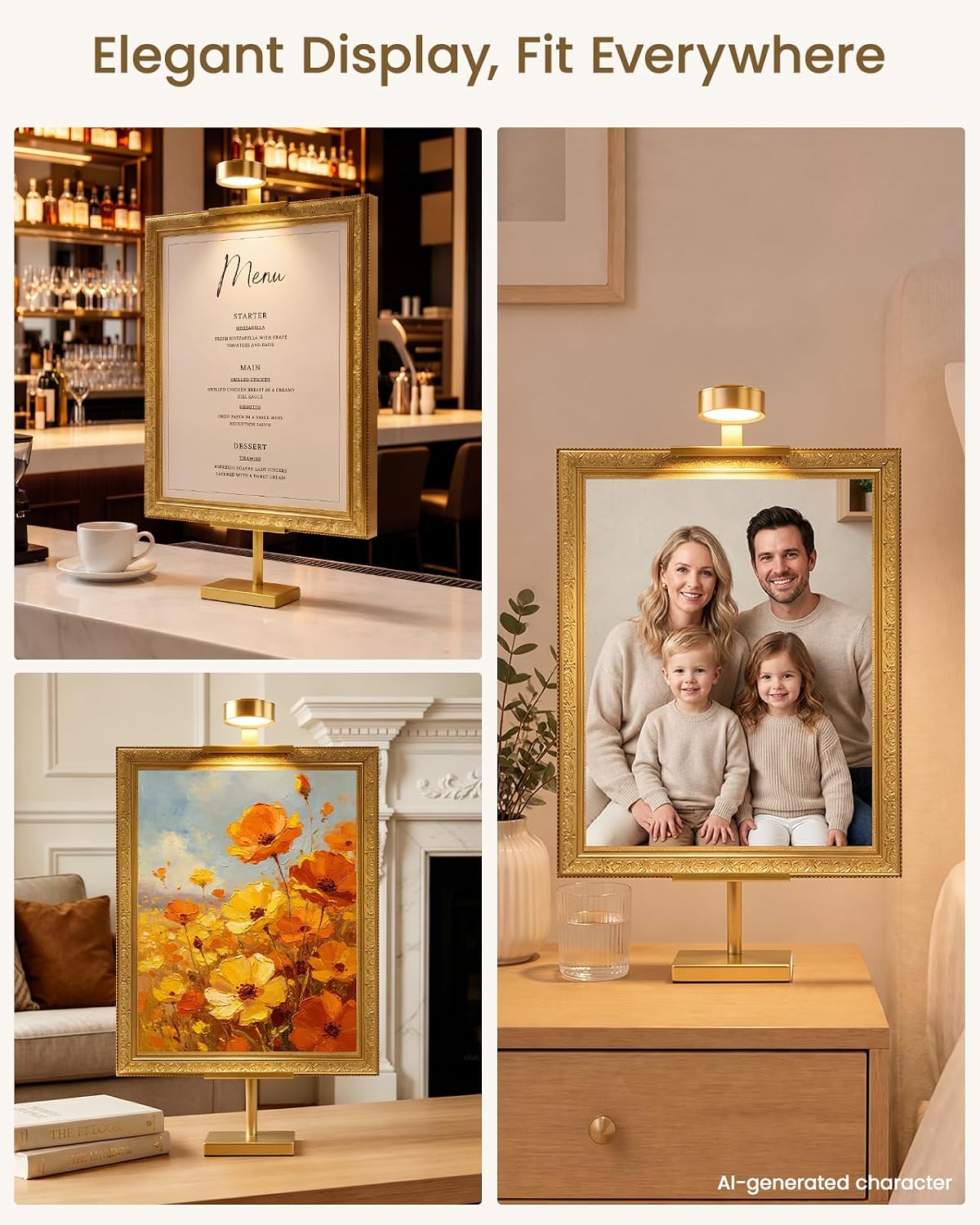 Adjustable Tabletop Easel Stand with Picture Frame Light, Gold | Picture Easels for Display Up to 29" H, Picture Frame