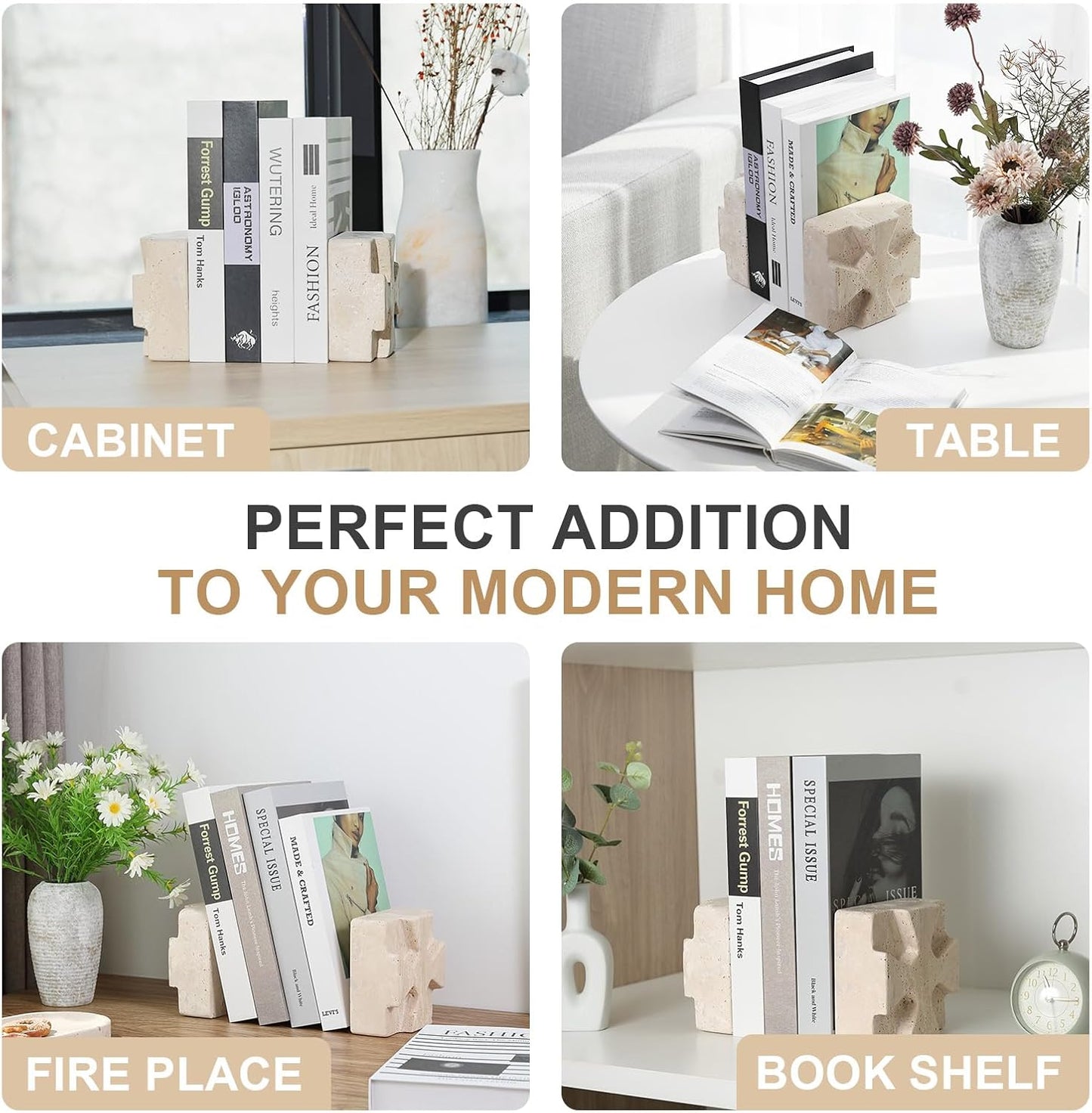 Modern Aesthetic Book Holder/Stopper / Square-beige
